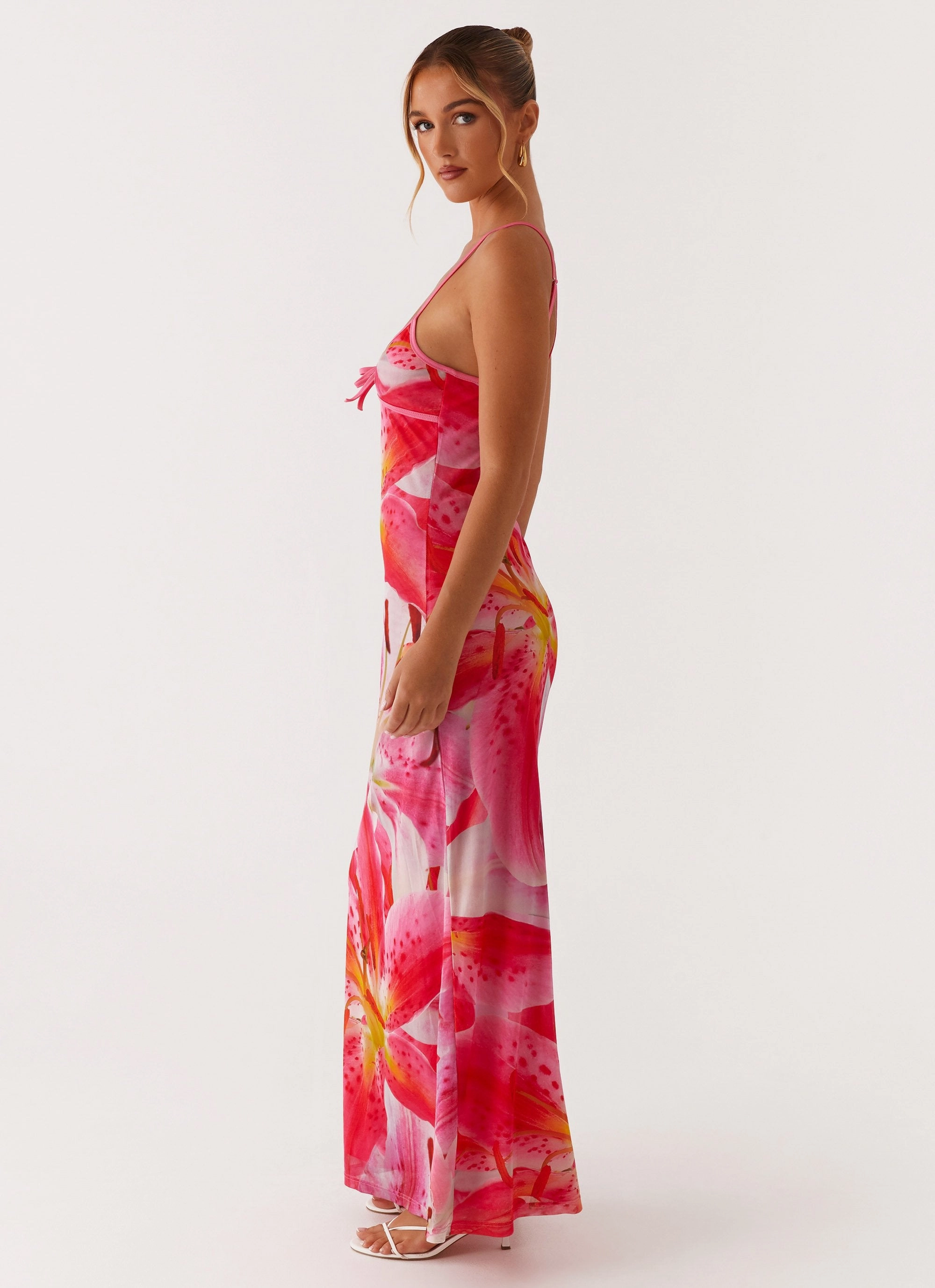 Claudie Maxi Dress - White Pink Lilly Chill Vibes Light Cloud