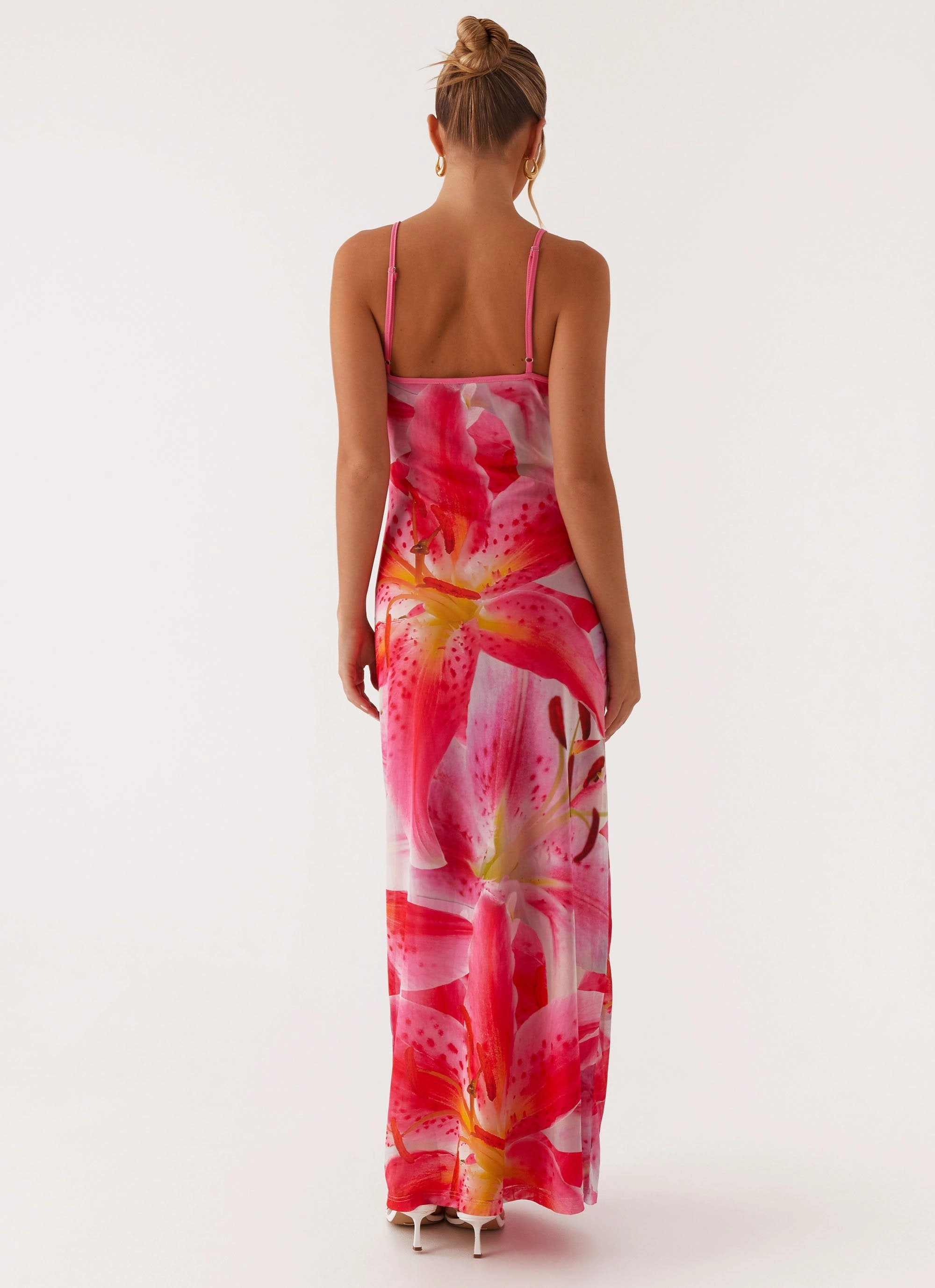 Claudie Maxi Dress - White Pink Lilly Natural Aesthetic Sequin-Detail