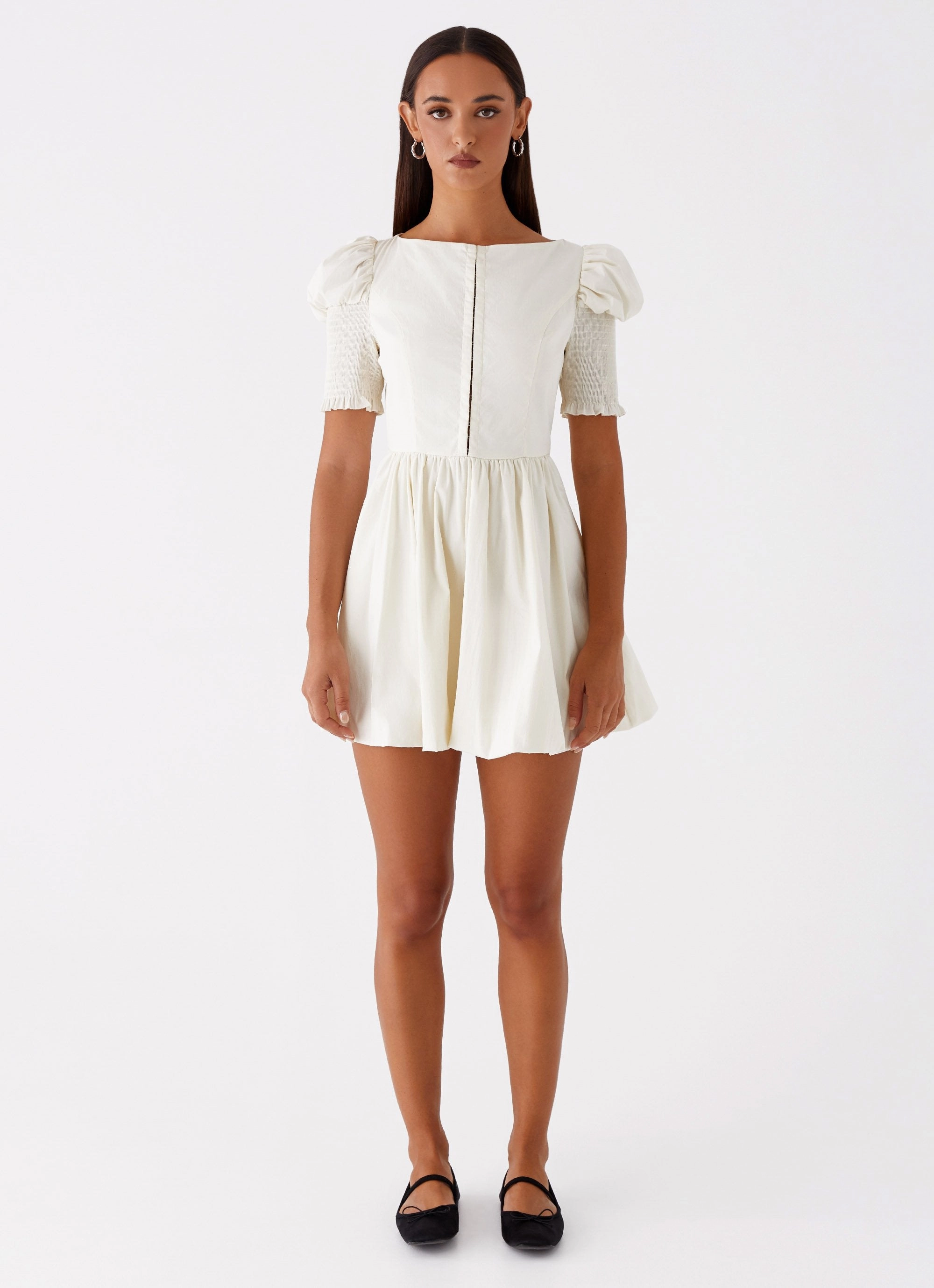 Edgy Layers Romantic Soft Enya Mini Dress - Ivory