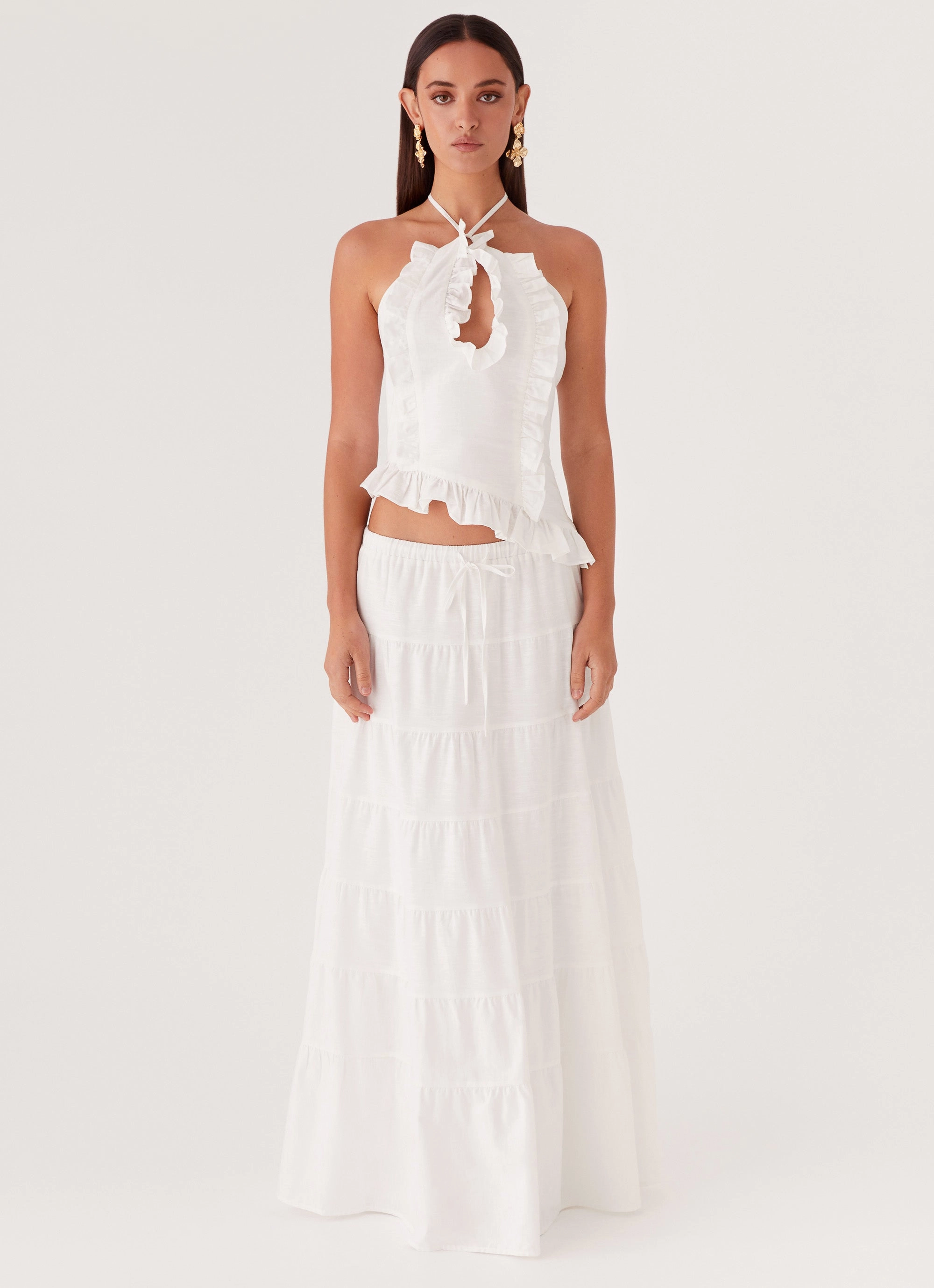 Light Edge Fashion Detail Mariella Linen Maxi Skirt - White