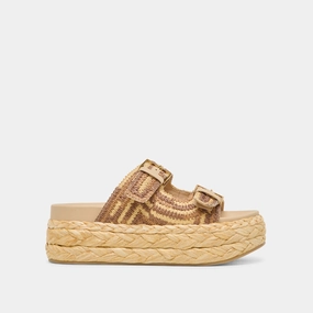 Ventilated Airflow Channels No-Fuss Wear FALYN SANDALS BROWN NATURAL WOVEN RAFFIA