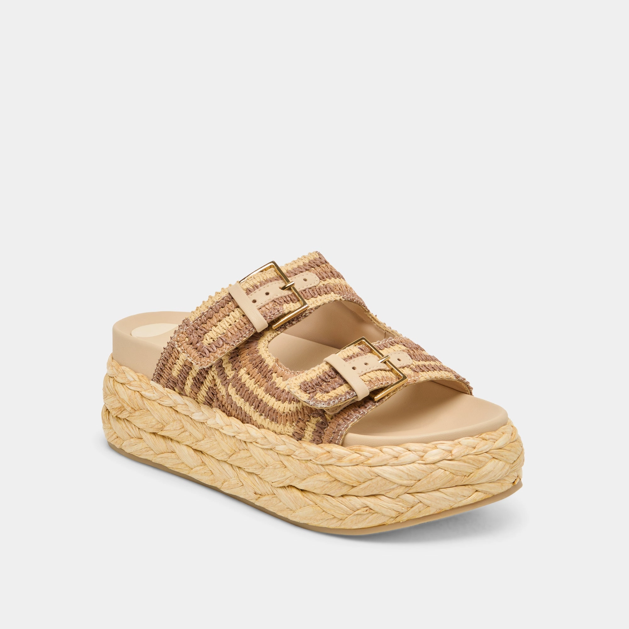 Sweat Wicking FALYN SANDALS BROWN NATURAL WOVEN RAFFIA
