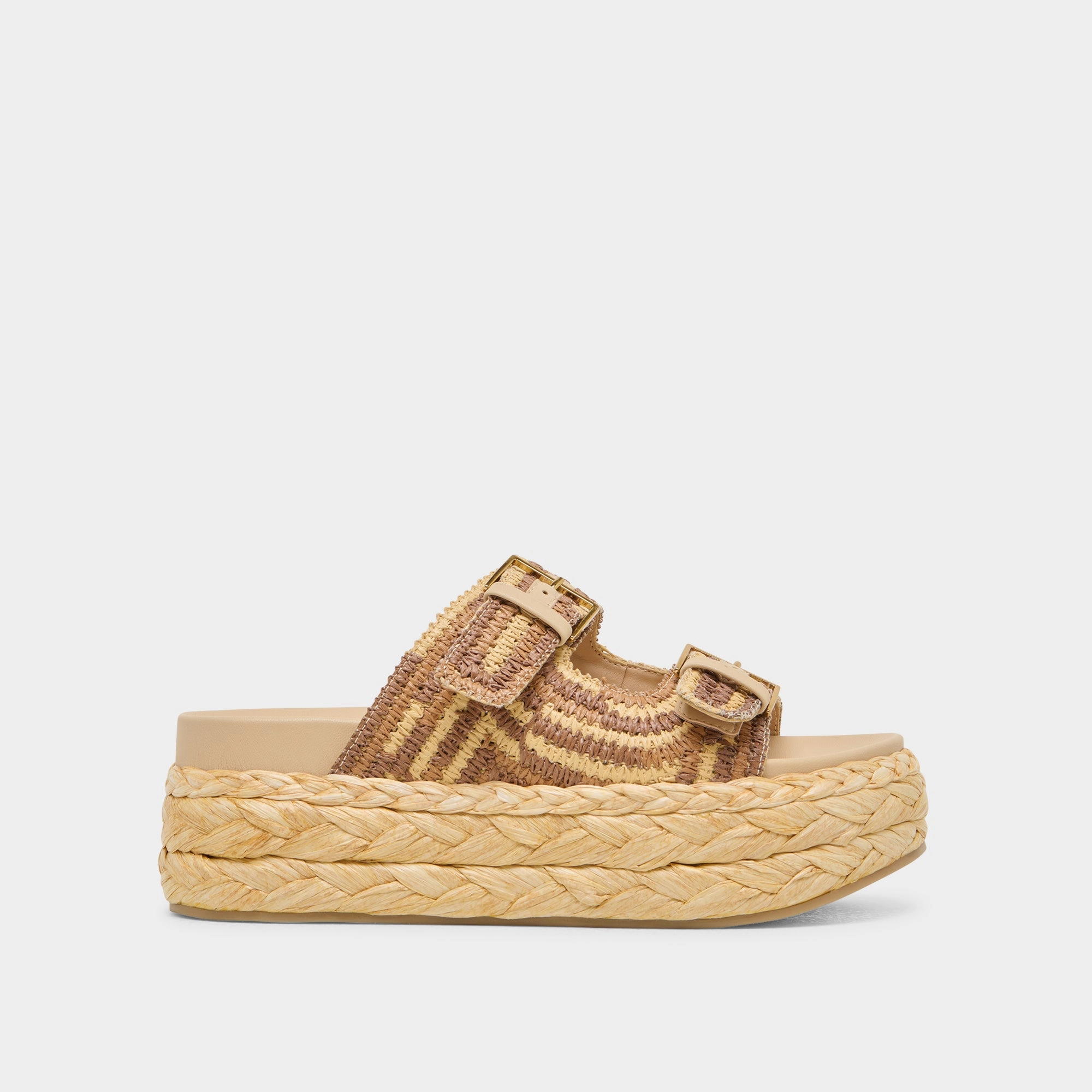 Ventilated Airflow Channels No-Fuss Wear FALYN SANDALS BROWN NATURAL WOVEN RAFFIA