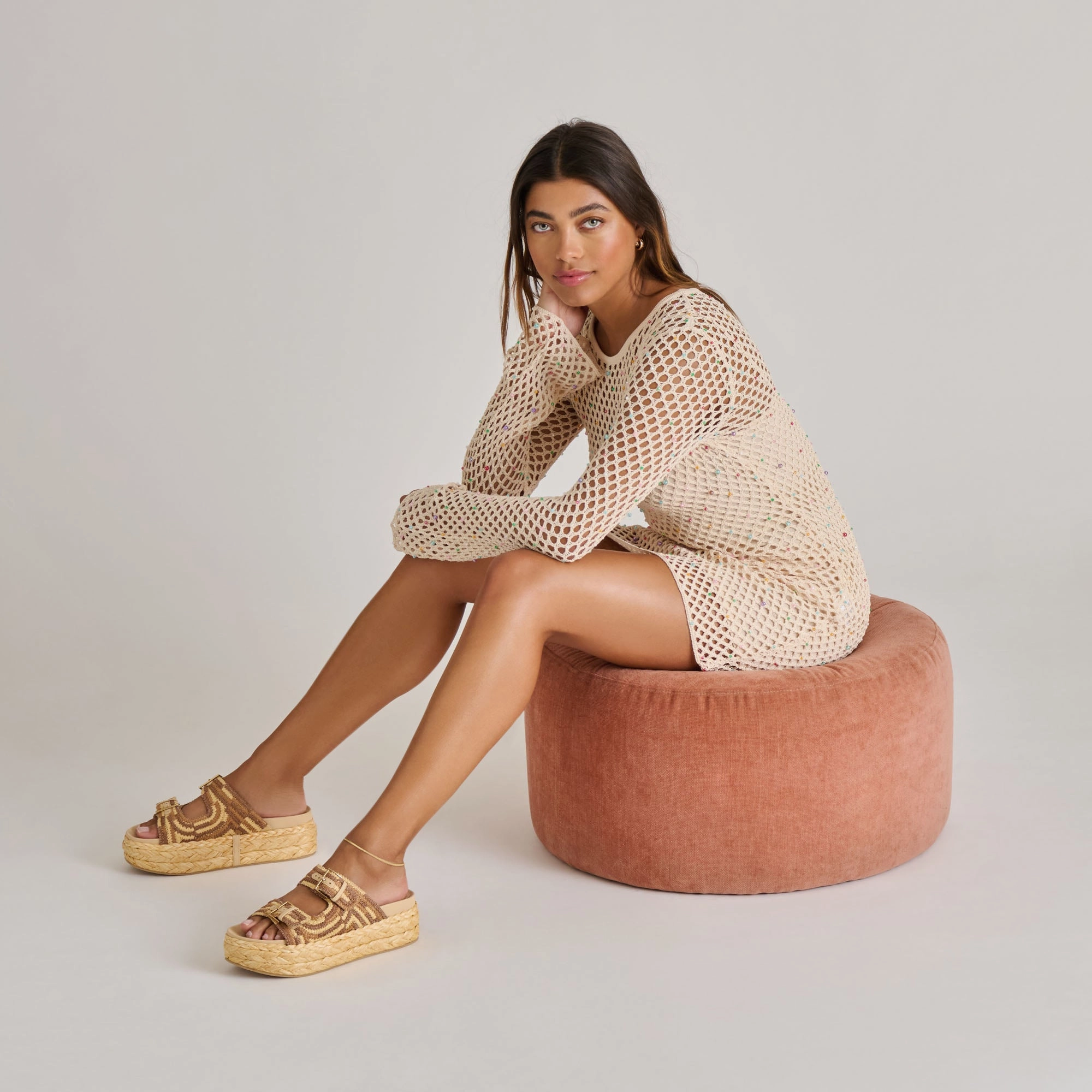 FALYN SANDALS BROWN NATURAL WOVEN RAFFIA Light Straps