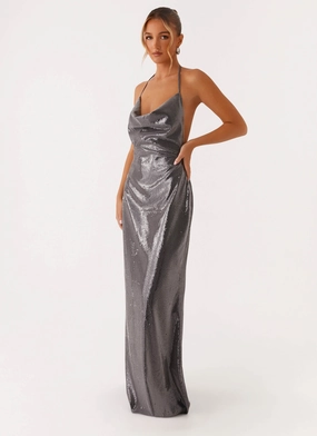 Magic Day Hand-Wash Sleek Love Sequin Maxi Dress - Silver Sequin