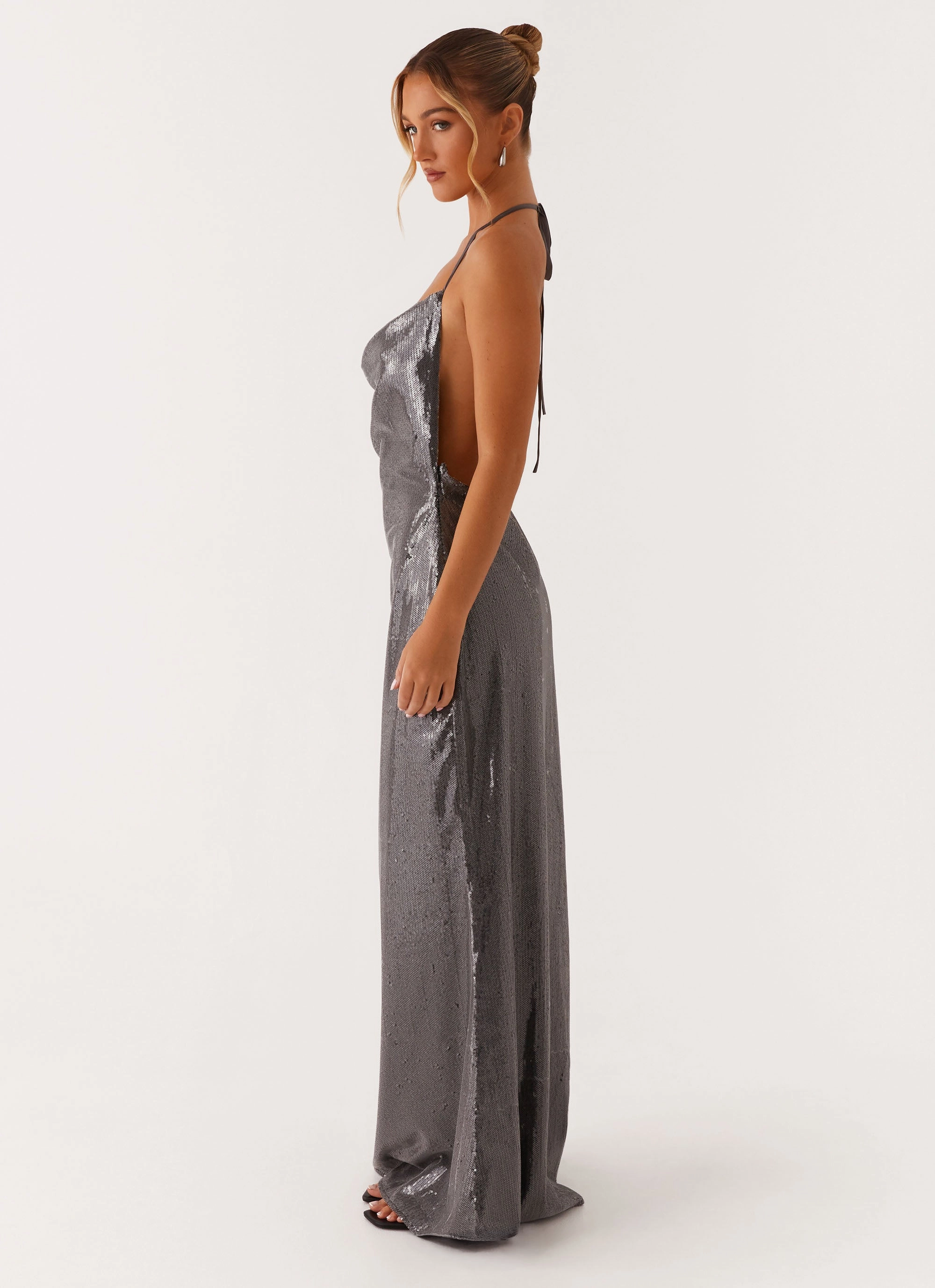 Polished and Elegant Sleek Love Sequin Maxi Dress - Silver Sequin