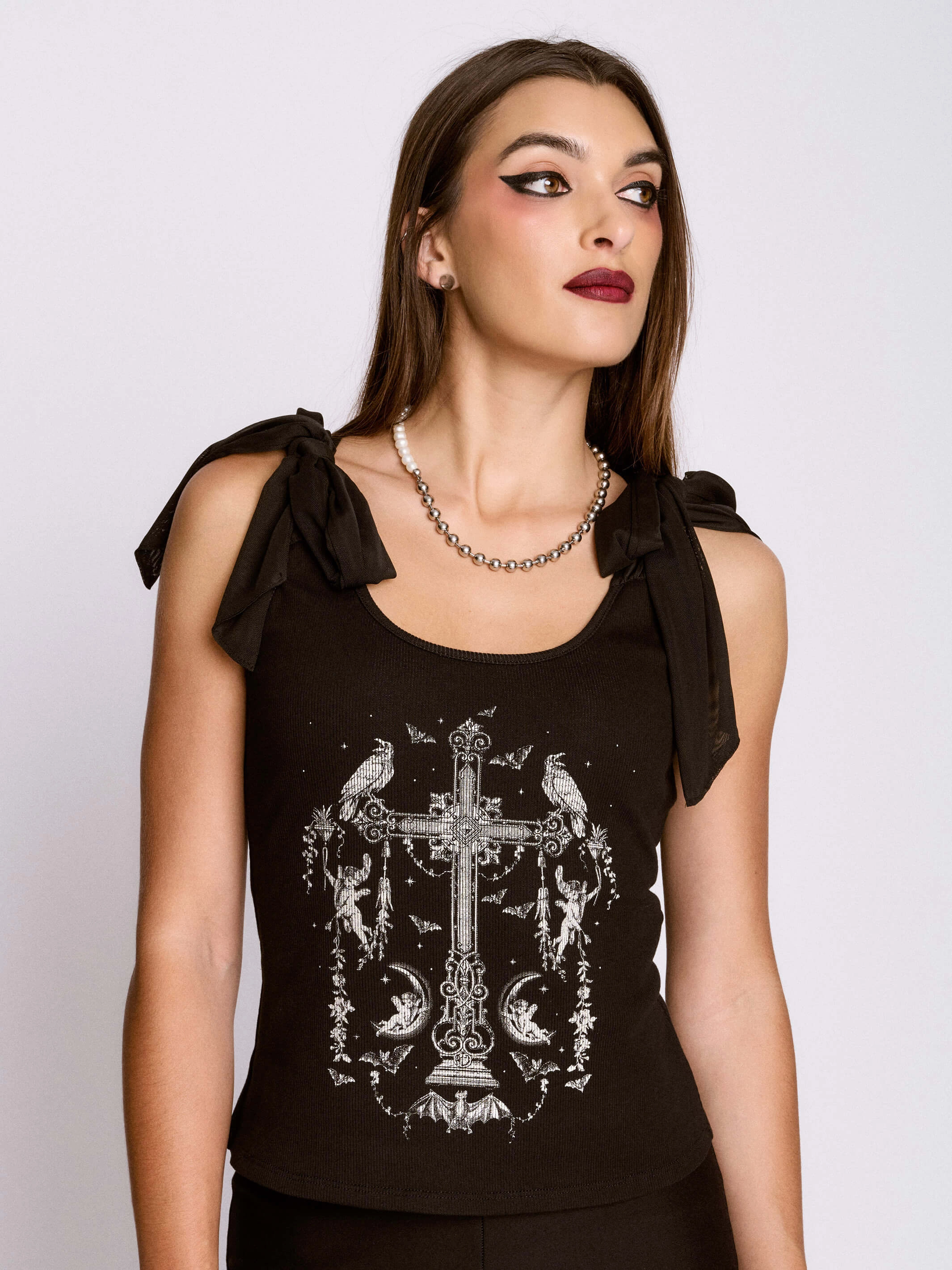 Gothic Toile Tank High Neck Cut Shock - Resistant