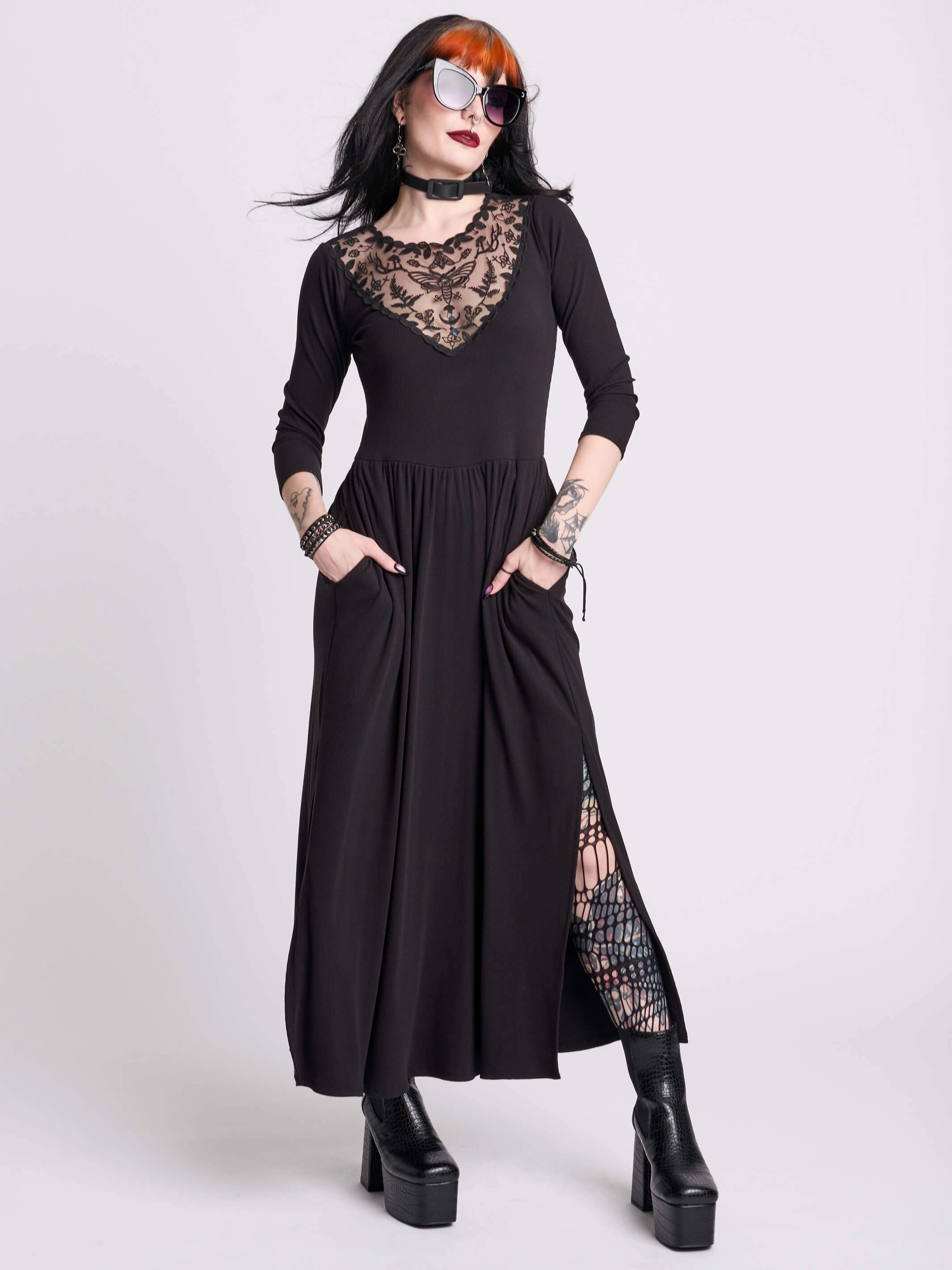 Pleated-Texture Dark Delights Maxi Dress