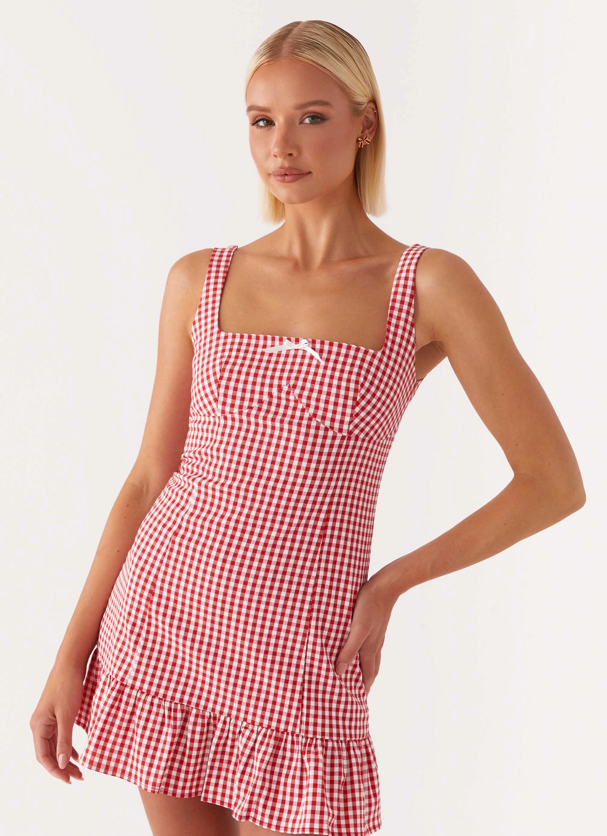 Soft Lines Honesty Mini Dress - Red Gingham