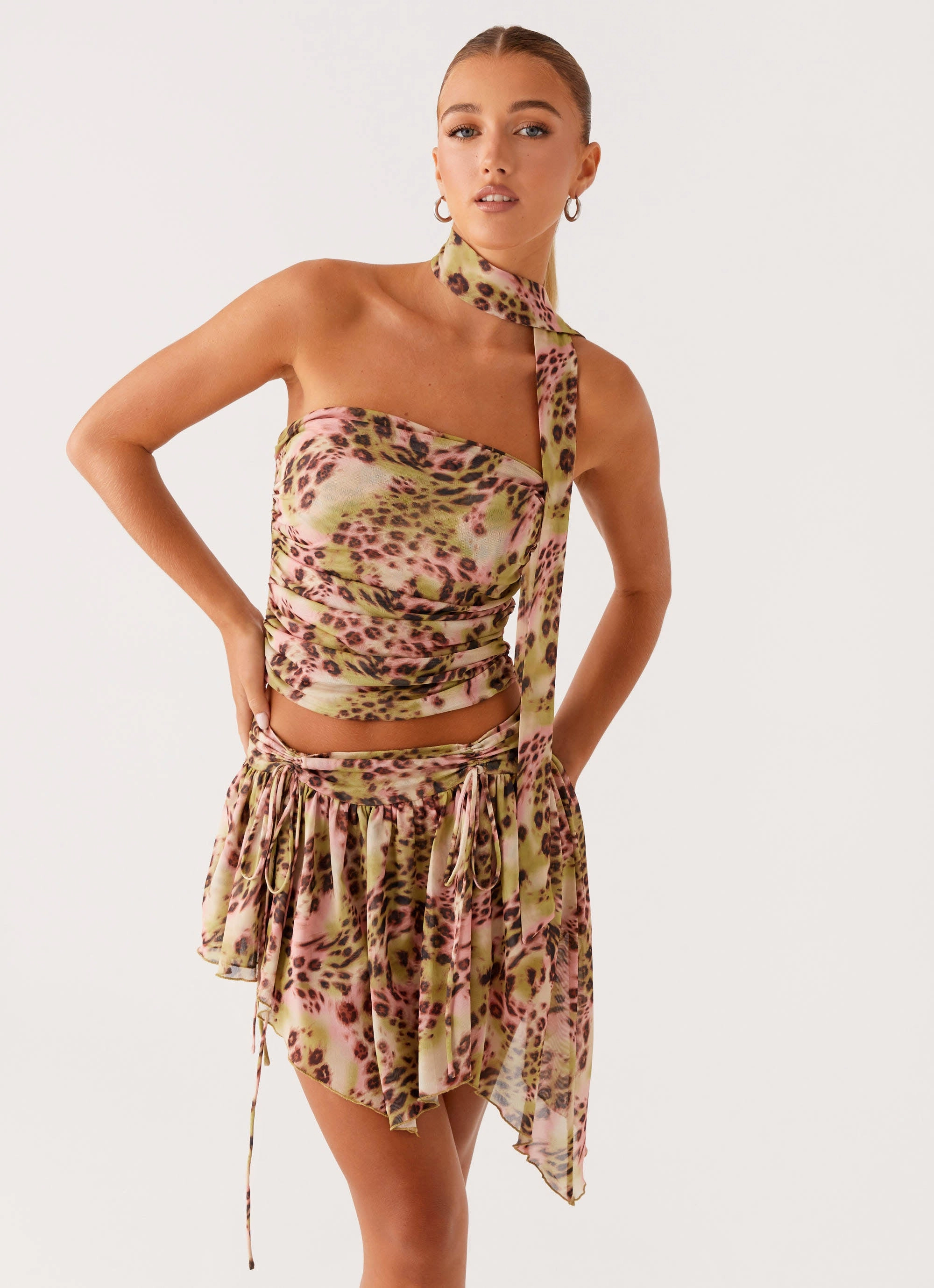 Hot Like Me Mini Skirt - Swirl Leopard Flat Lay Collar All Day Comfort