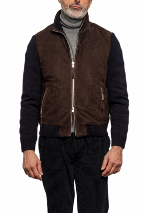 Francis Knit Leather Jacket Crisp Walk Look