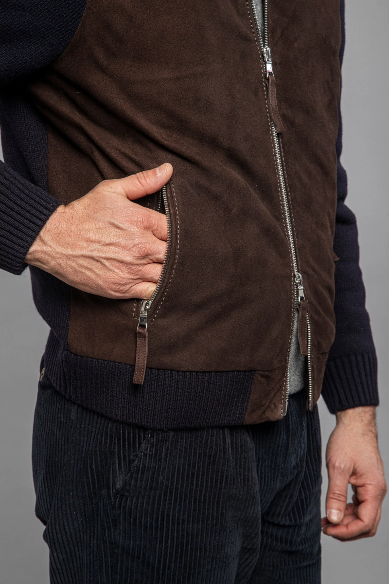 Stand Up Collar Francis Knit Leather Jacket