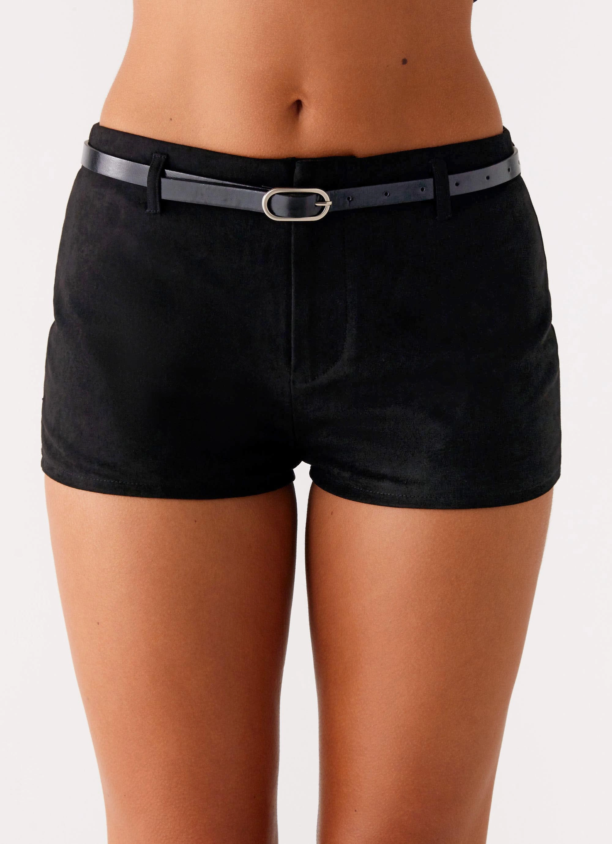 Athletic Silhouette Katie Suede Mini Shorts - Black