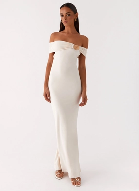Thermal-Lined Illusion Maxi Dress - Ivory