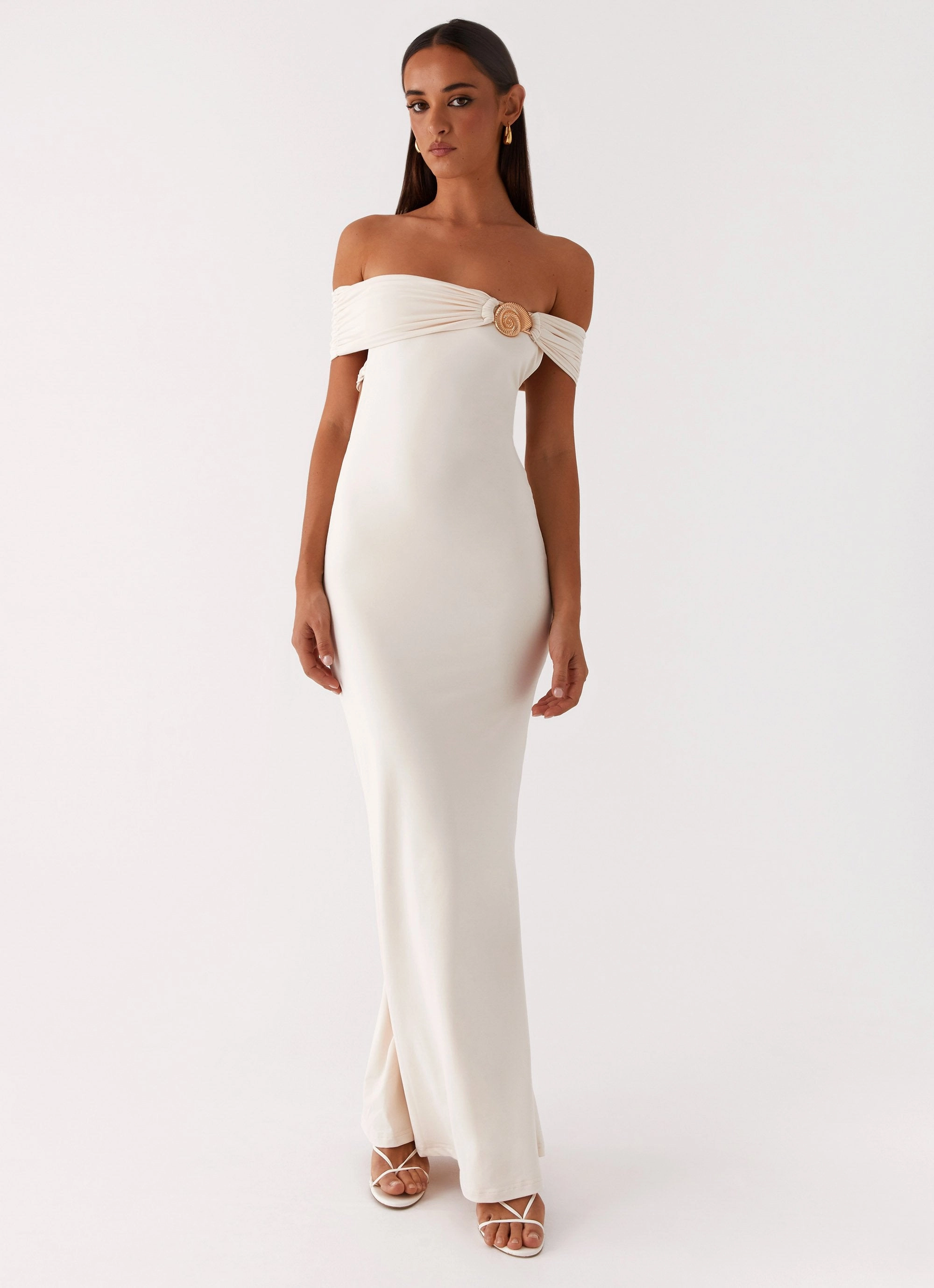 Thermal-Lined Illusion Maxi Dress - Ivory