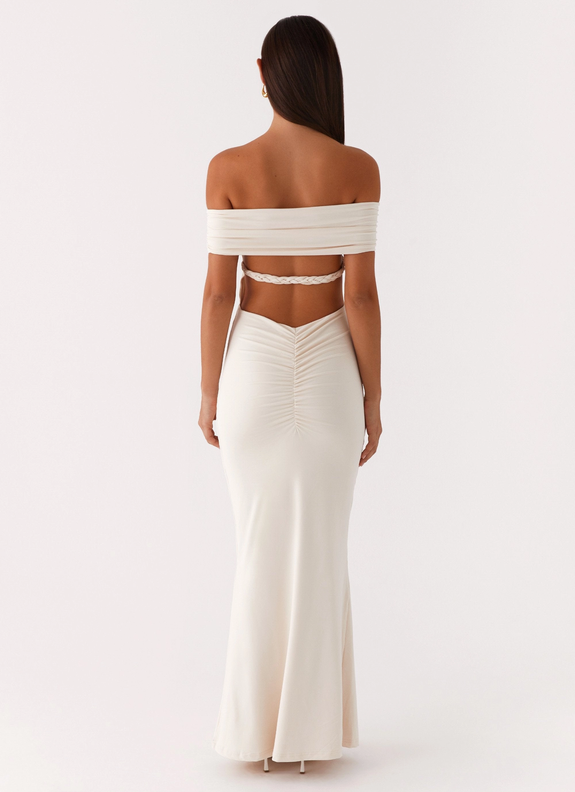 Skin Hug Tailored Waistband Illusion Maxi Dress - Ivory
