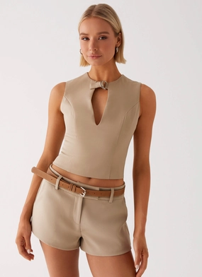 Bonny Mini Shorts - Brown Mesh Fabric