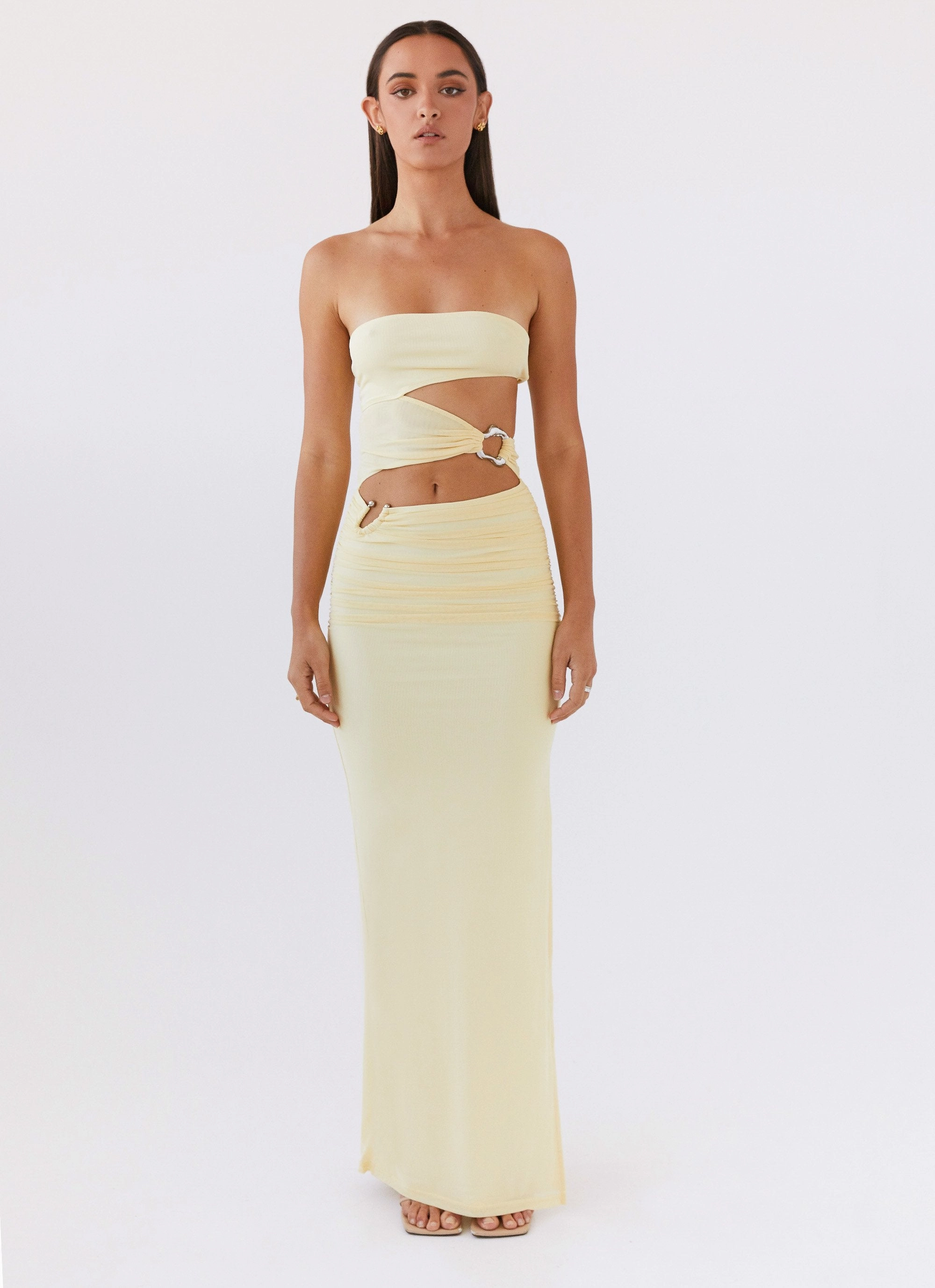 Weekend Chic Into Pieces Mesh Maxi Dress - Lemon