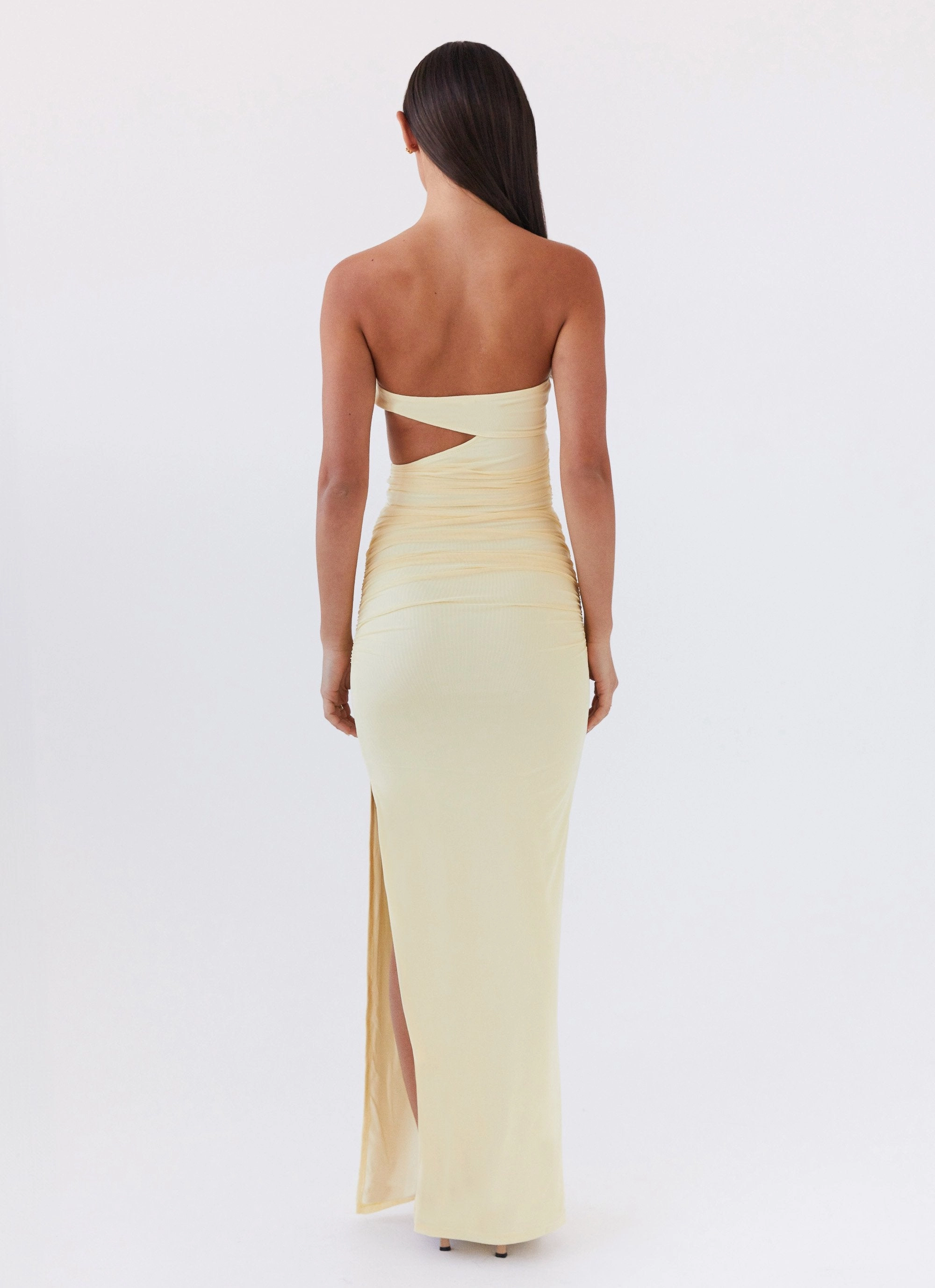Into Pieces Mesh Maxi Dress - Lemon Travel Edge Glam Feel