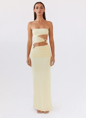 Weekend Chic Into Pieces Mesh Maxi Dress - Lemon