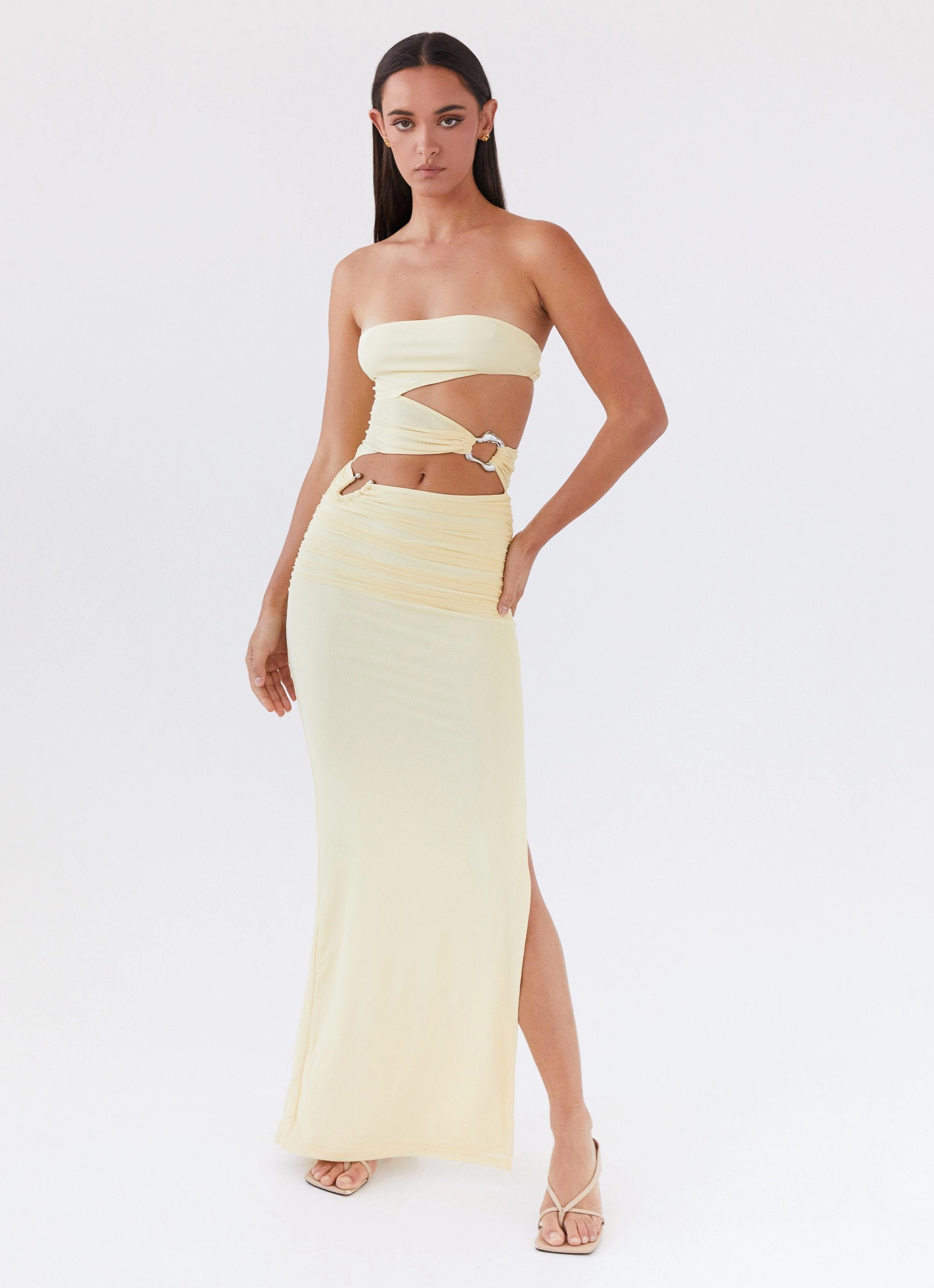 Soft Tones Into Pieces Mesh Maxi Dress - Lemon