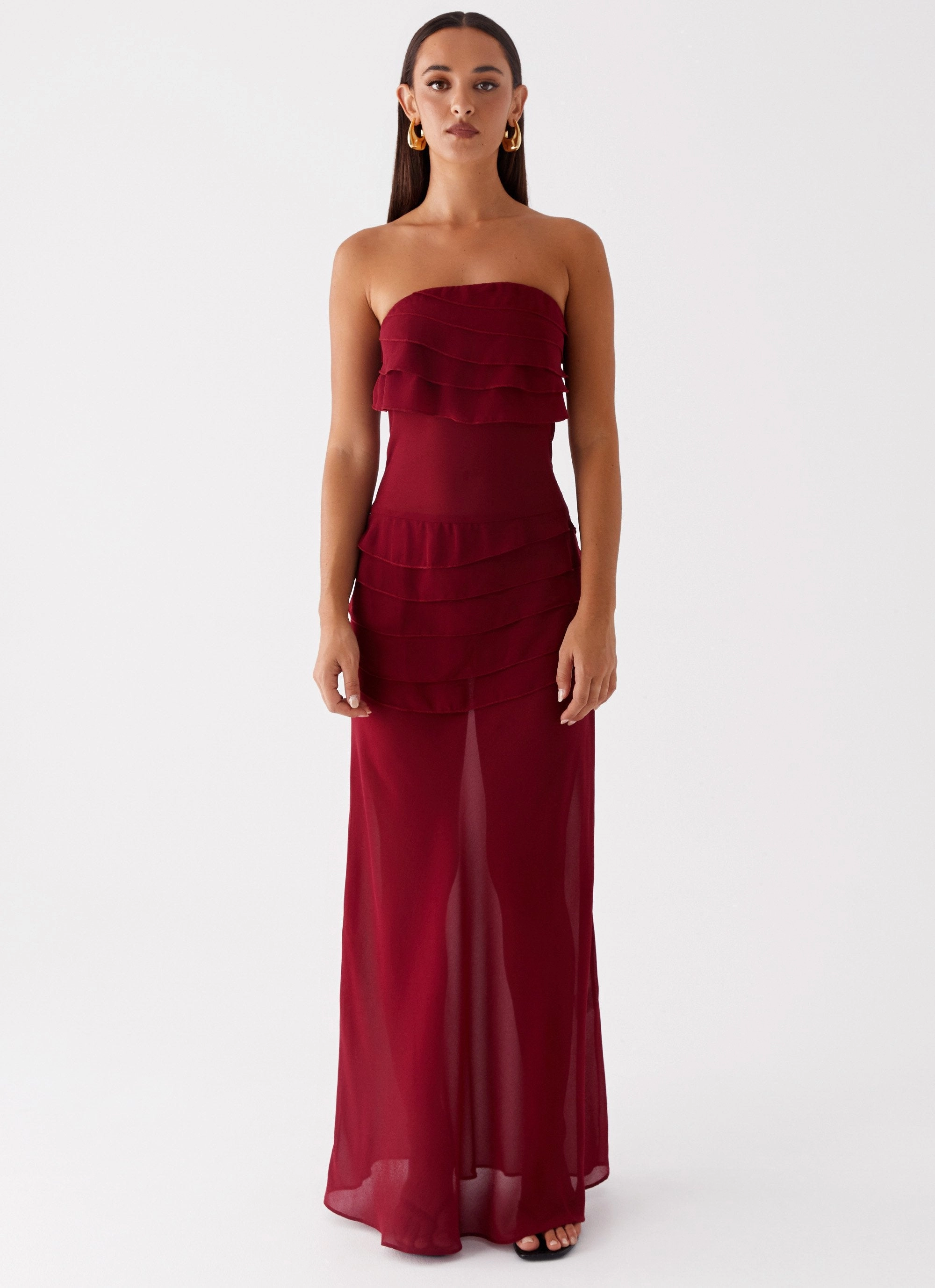 Stylish Cut Spring Ready Into The Night Maxi Dress - Cherry Red