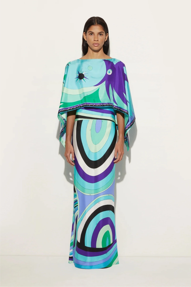 Iride Print Cape Dress Refined Style