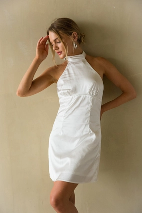 Isabel Satin Halter Mini Dress Fashion Look SeamlessConstruction