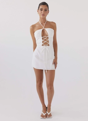 Island Echoes Linen Mini Dress - White Classic Flow Comfortable and Chic