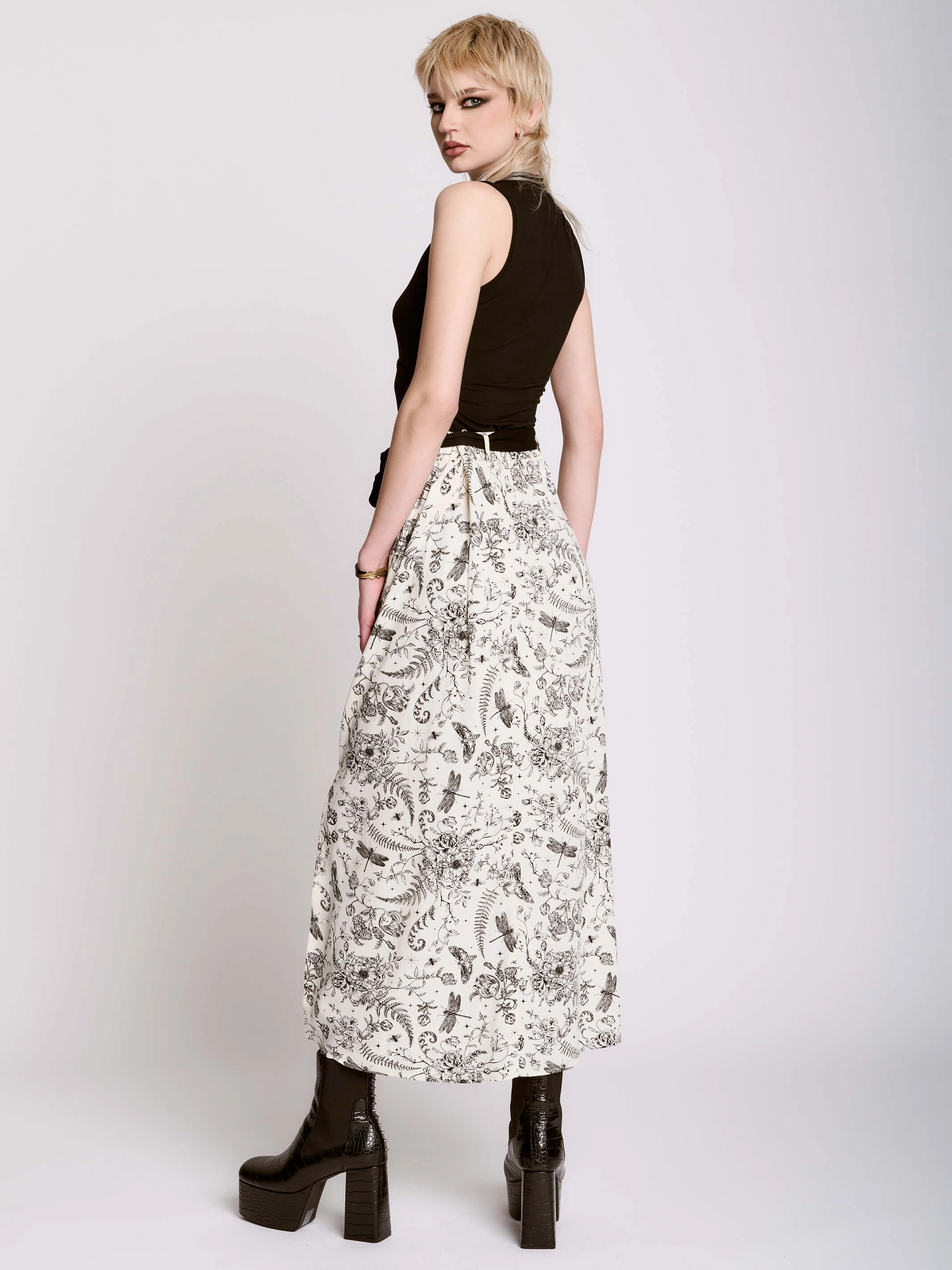 Local Artisan Easy Comfort Ivory Victorian Midi Skirt