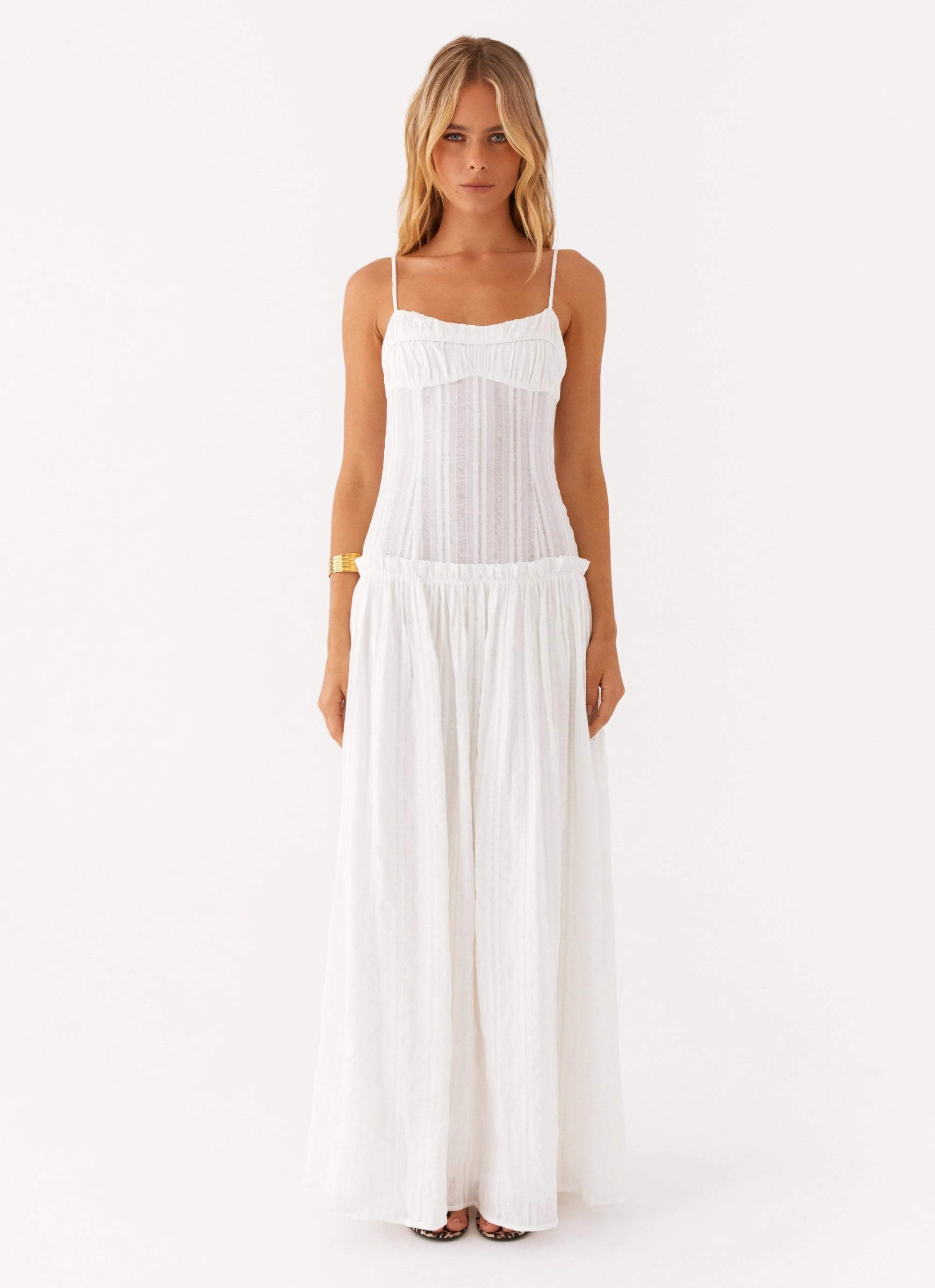 Jacinda Drop Waist Maxi Dress - Ivory Soft Vibes