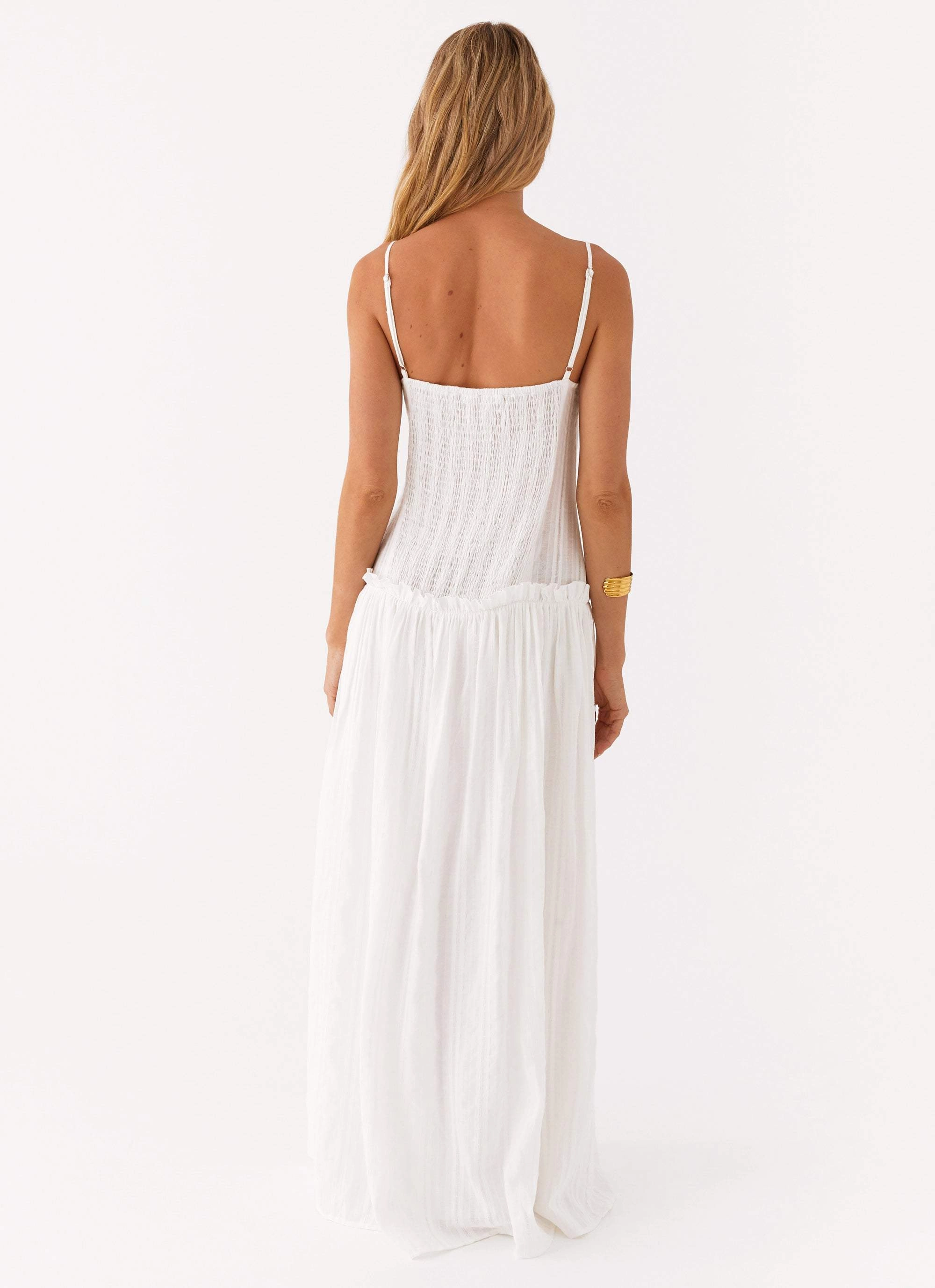 Jacinda Drop Waist Maxi Dress - Ivory Shape Retention Boxy-Style