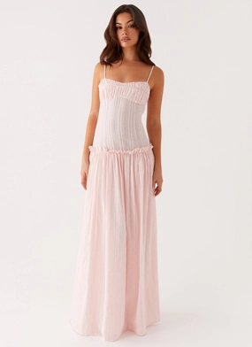 Jacinda Drop Waist Maxi Dress - Pink Linen Love