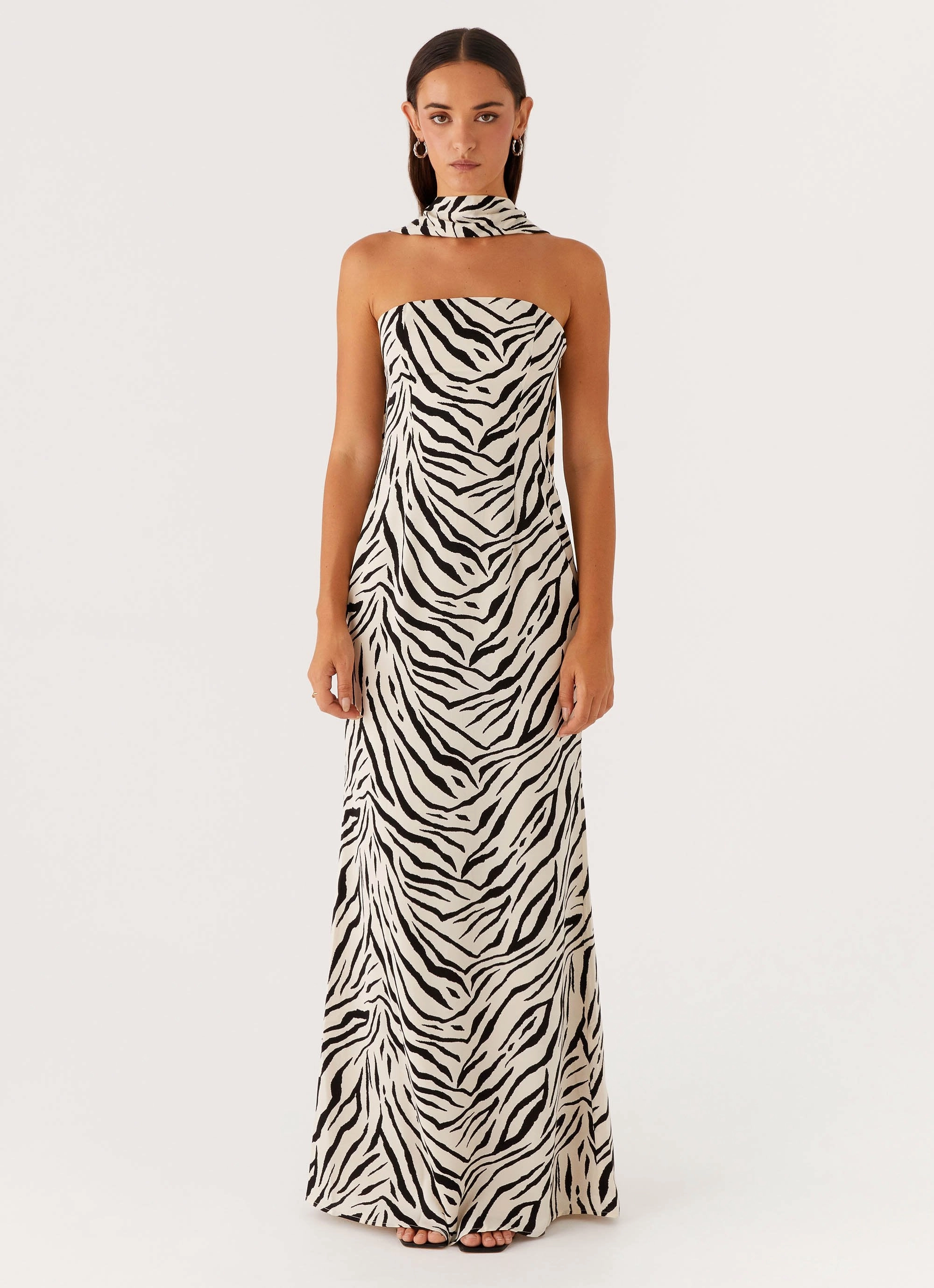 Perfect Style Wear Chic Layering Jigsaw Strapless Maxi Dress - Zebra