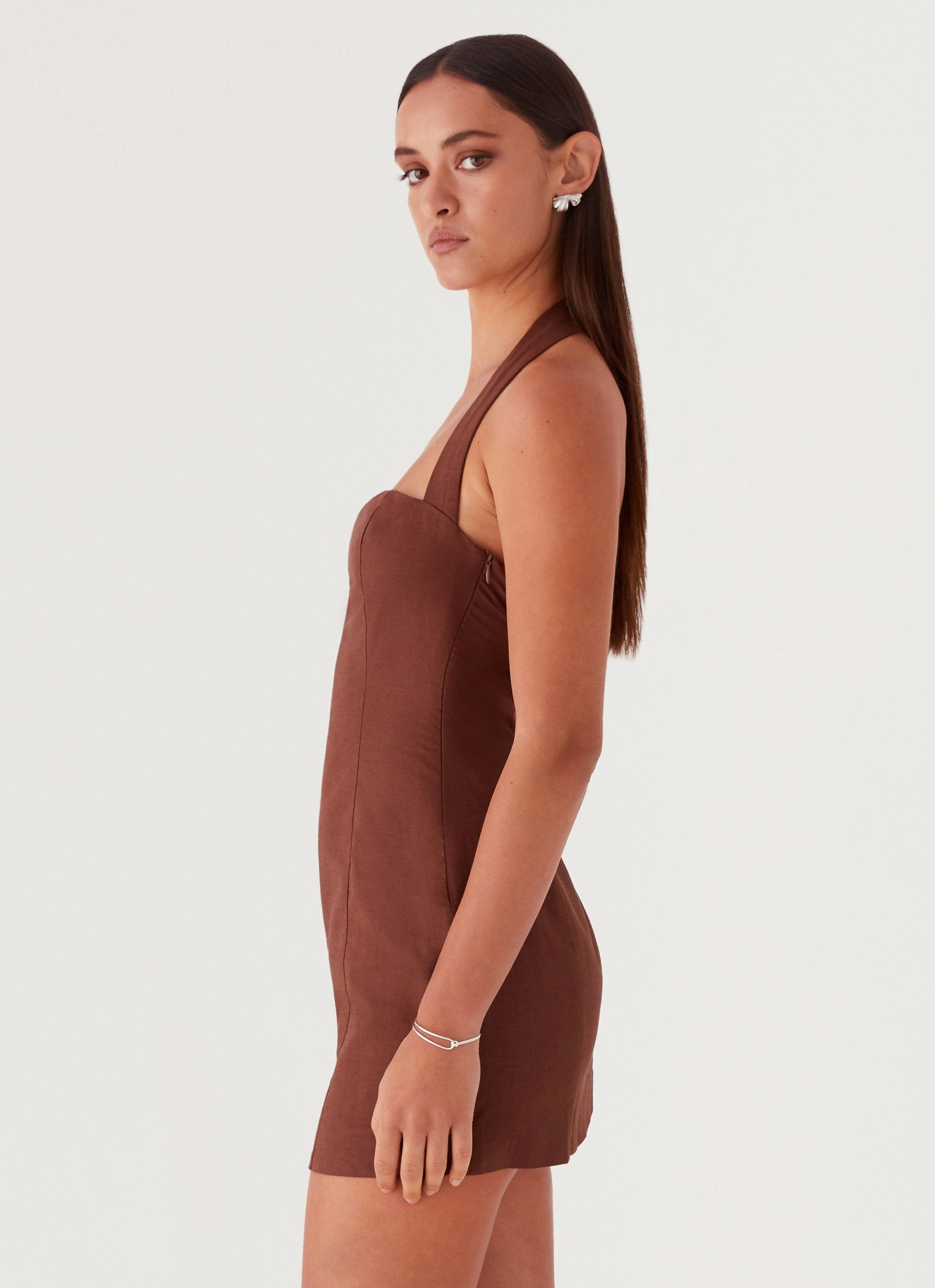 Julianna Linen Mini Dress - Chocolate Fall Style