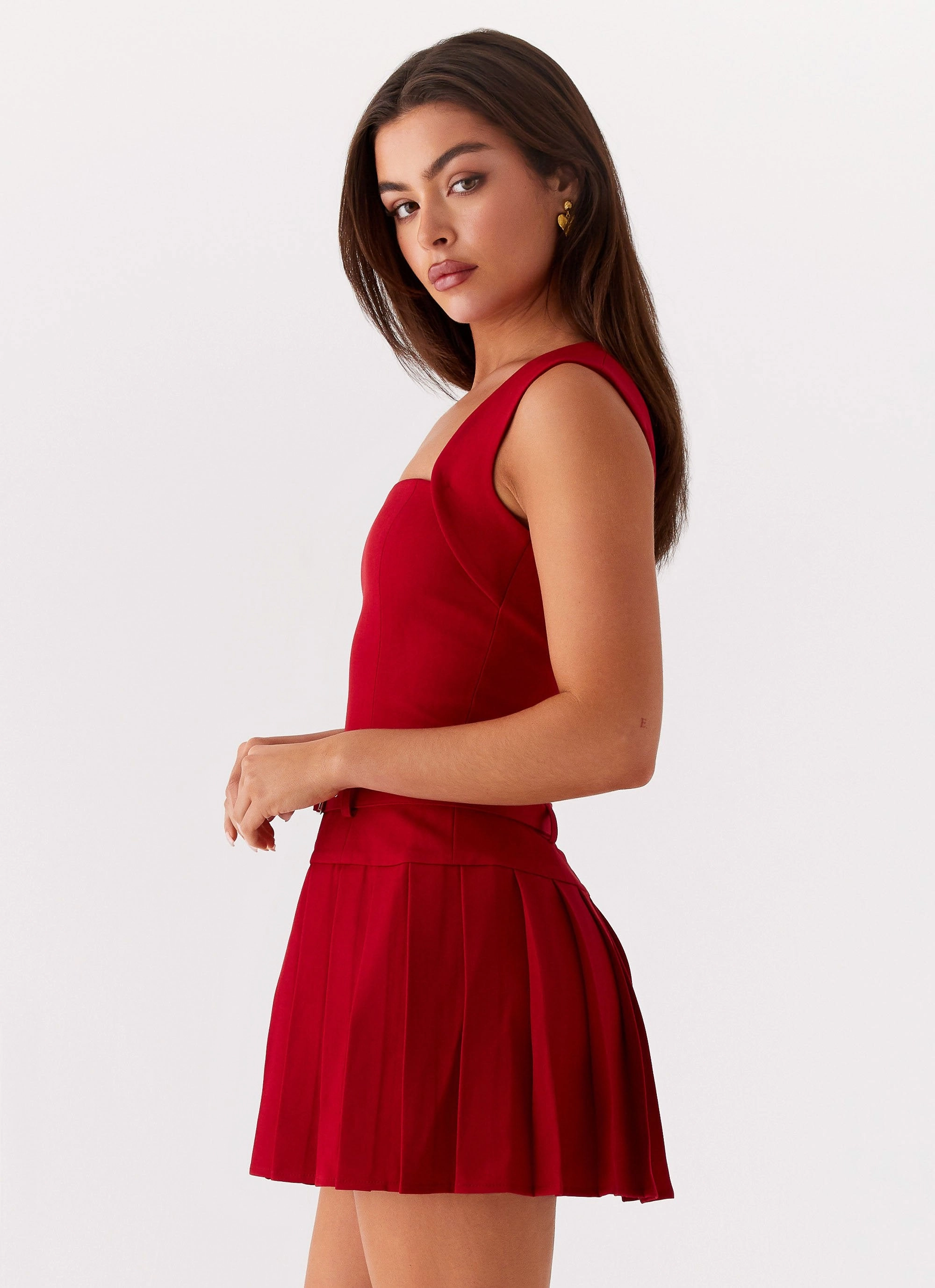 Casual and Smart Justina Belted Mini Dress - Red