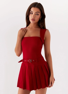 Justina Belted Mini Dress - Red Knit Warm Smooth Look