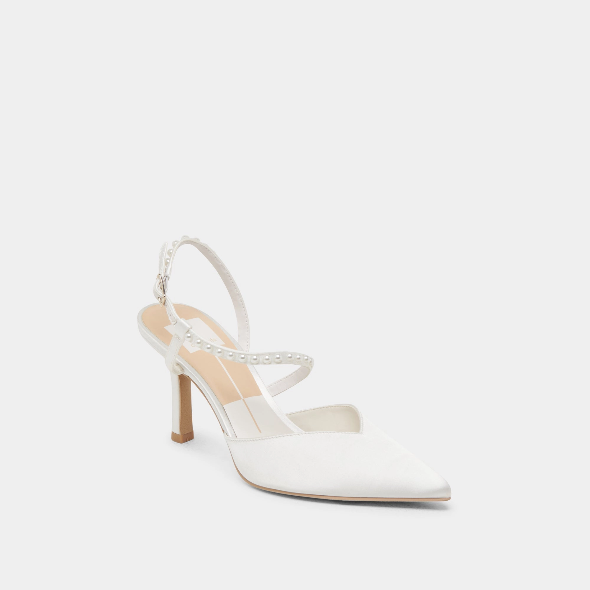 KAMRA PEARL HEELS TRUE WHITE SATIN Effortless Comfort Lace Up