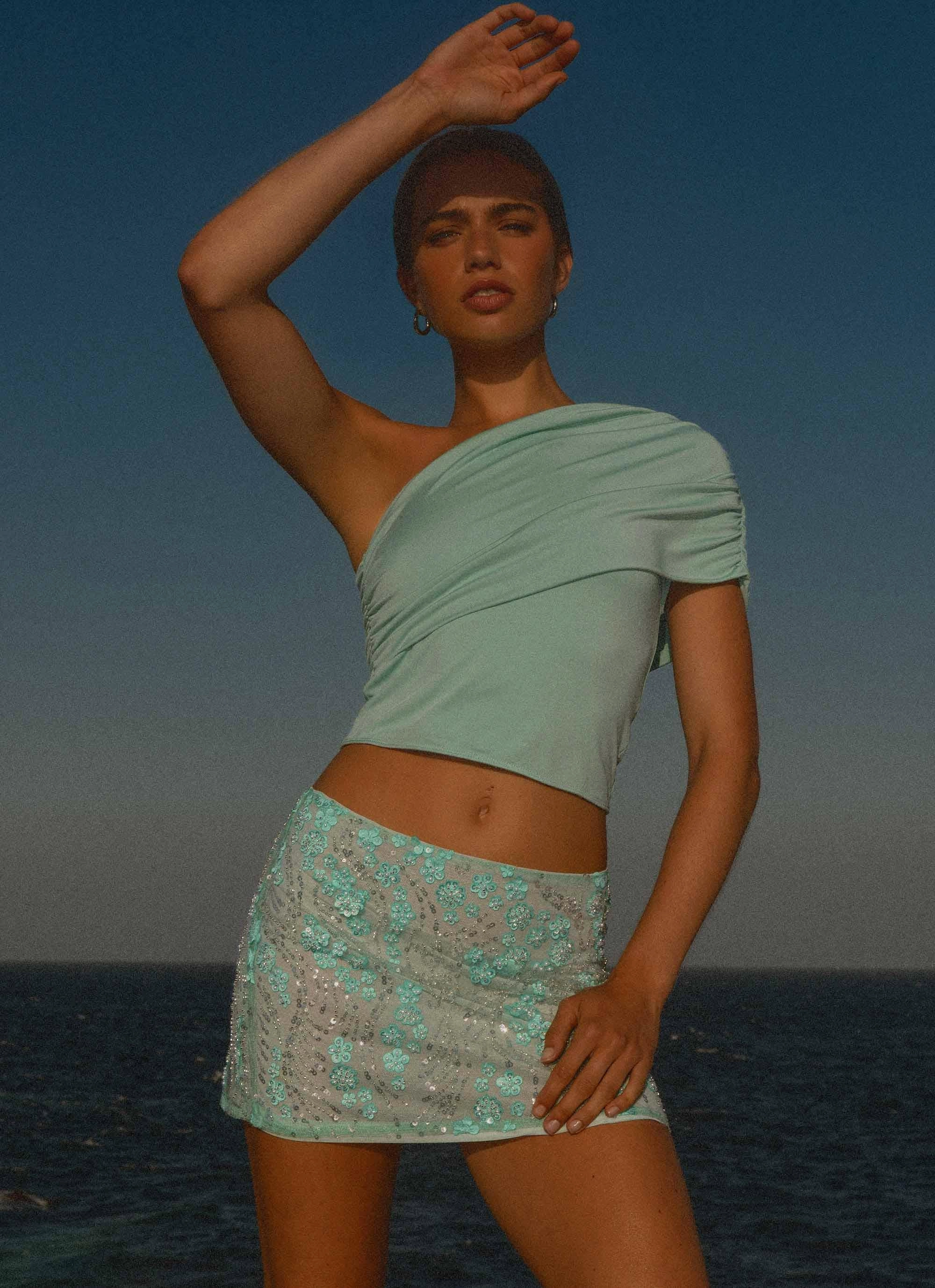 Kandi Mini Skirt - Mint Foldable Packability High Density Weave