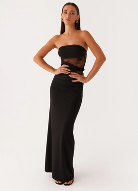 Karma Strapless Maxi Dress - Black Silky-Feel
