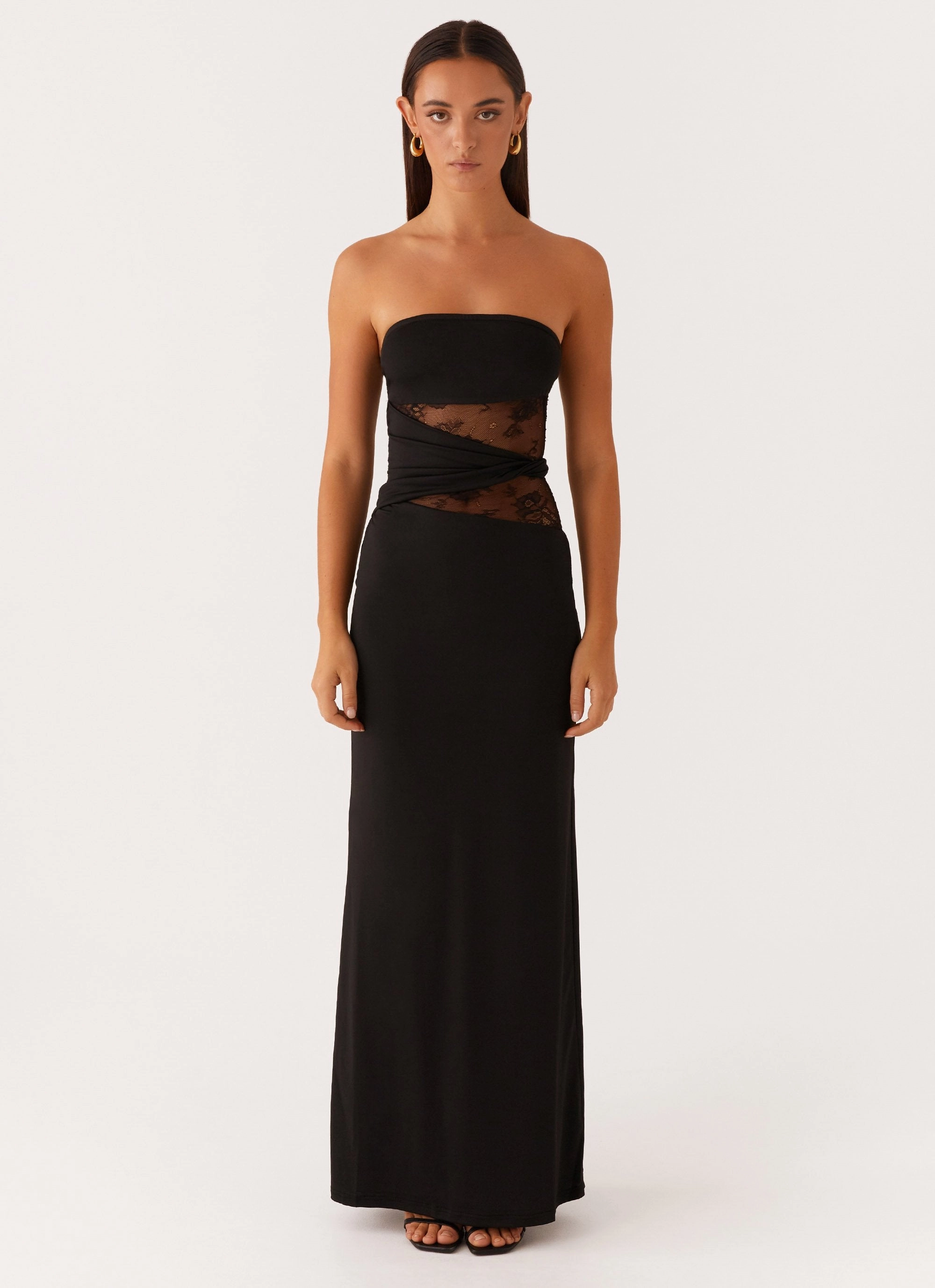 Karma Strapless Maxi Dress - Black Cool Drape
