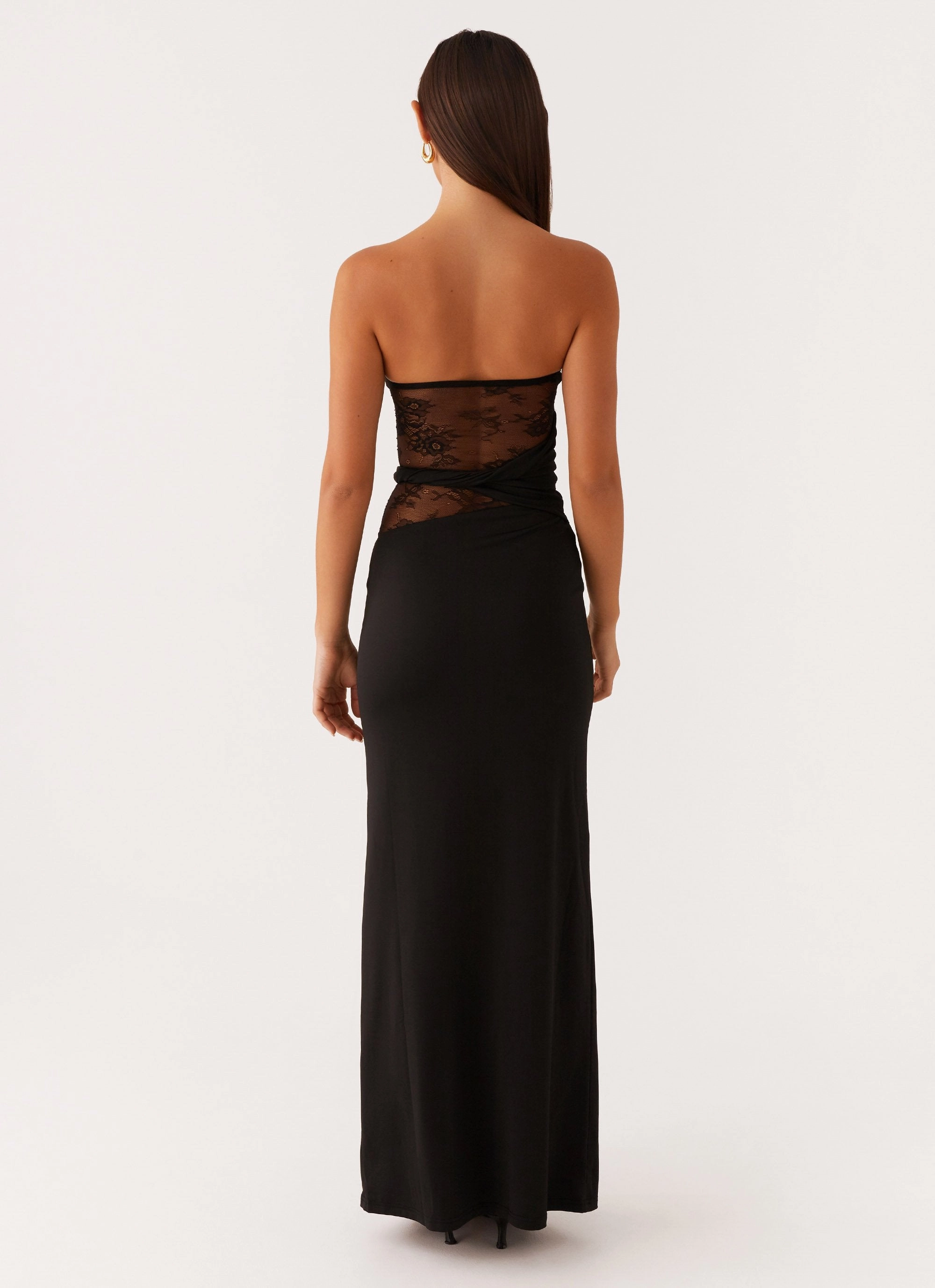 Karma Strapless Maxi Dress - Black Collar Accent High-waisted evening piece