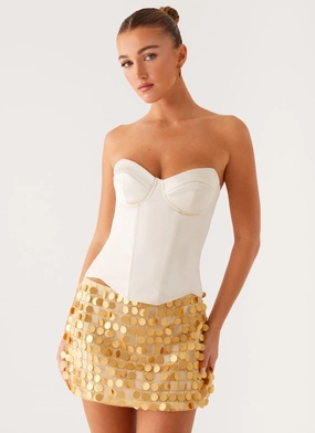 Outfit Mix Easy Layer Kasen Sequin Mini Skirt - Gold