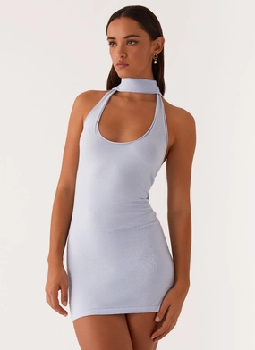 Katie Knit Mini Dress - Blue Smile Soft Perfect Waistband