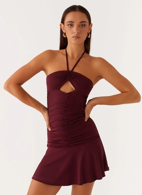 Chic Vibe Katrina Halterneck Mini Dress - Deep Maroon