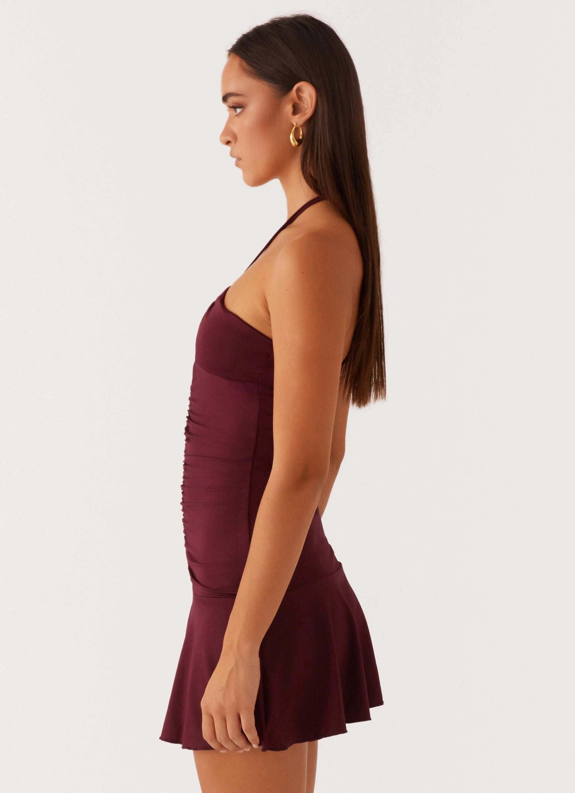 Katrina Halterneck Mini Dress - Deep Maroon Formal-look Button-Cuff