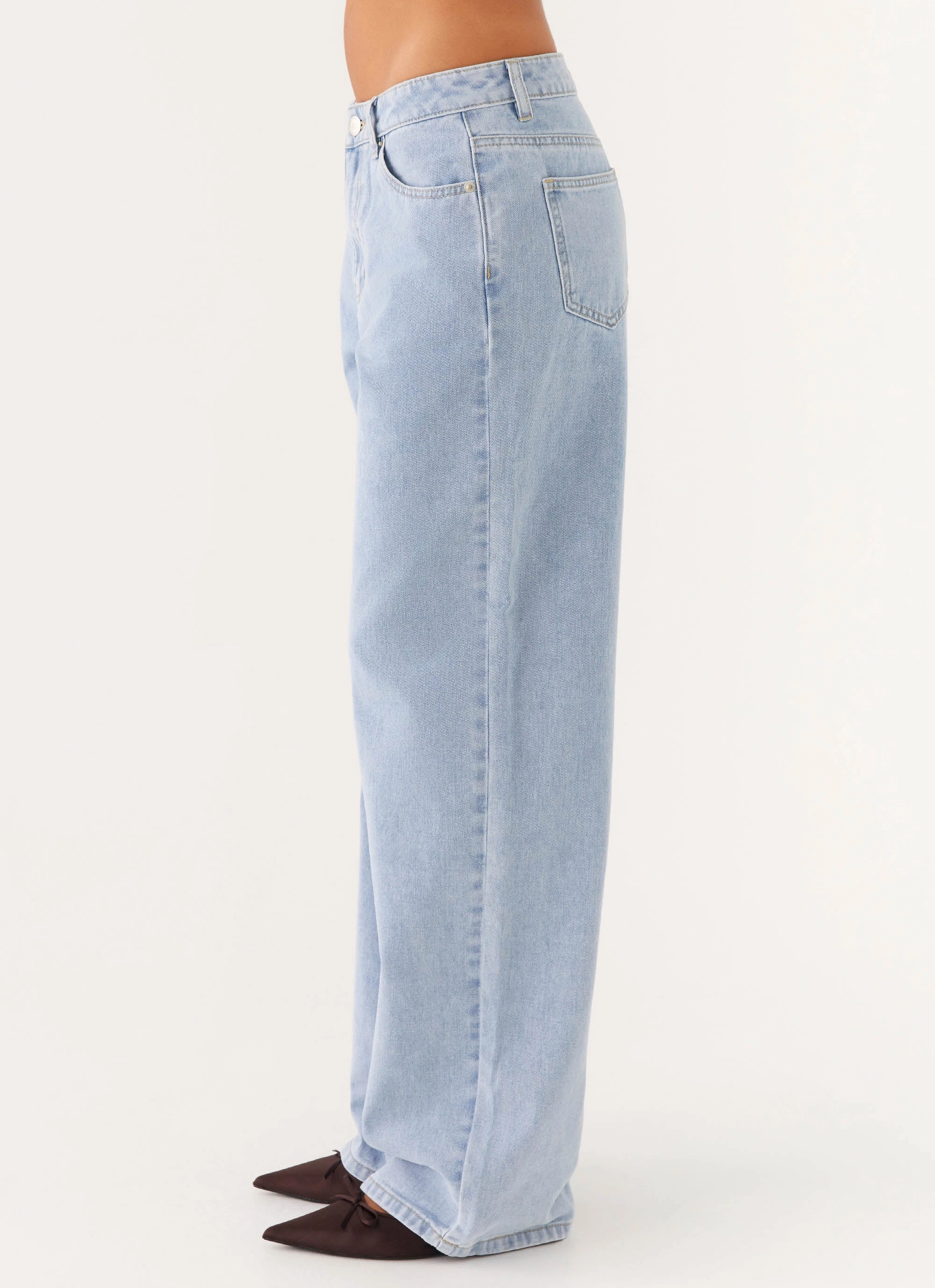 Quality Basic Anti Slip Waistband Keanna Low Rise Denim Jeans - Sky