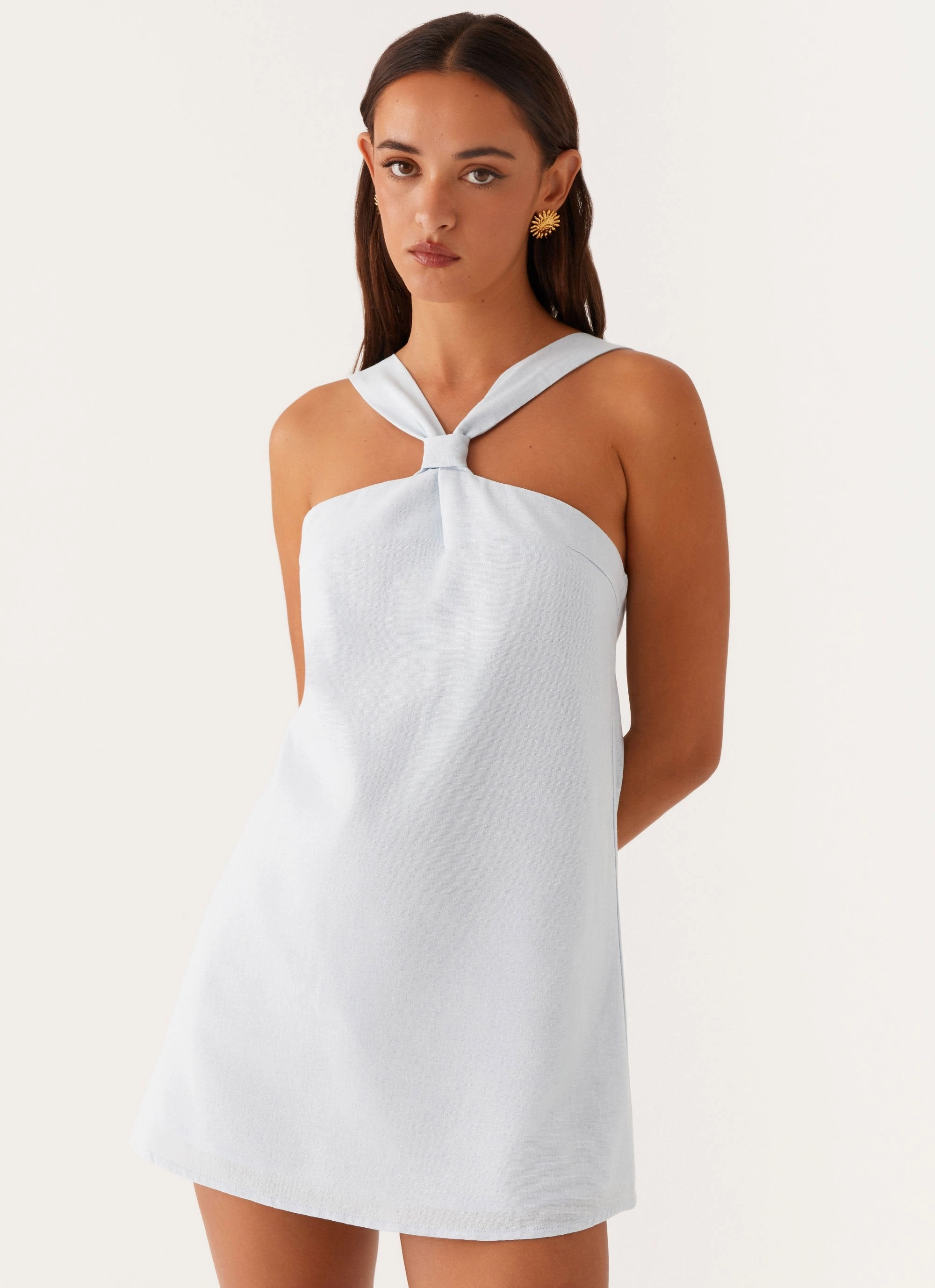 Keira Linen Mini Dress - Blue Cute Touch Dressy Glow