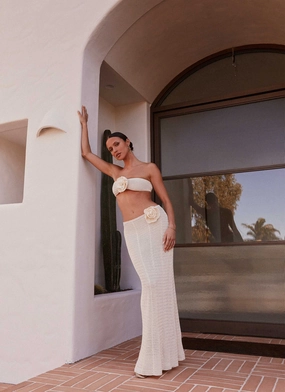 Foil Print music concert Kelcie Rose Crochet Maxi Skirt - Ivory