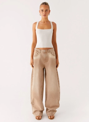 Khalil Baggy Jeans - Tan Contemporary Look